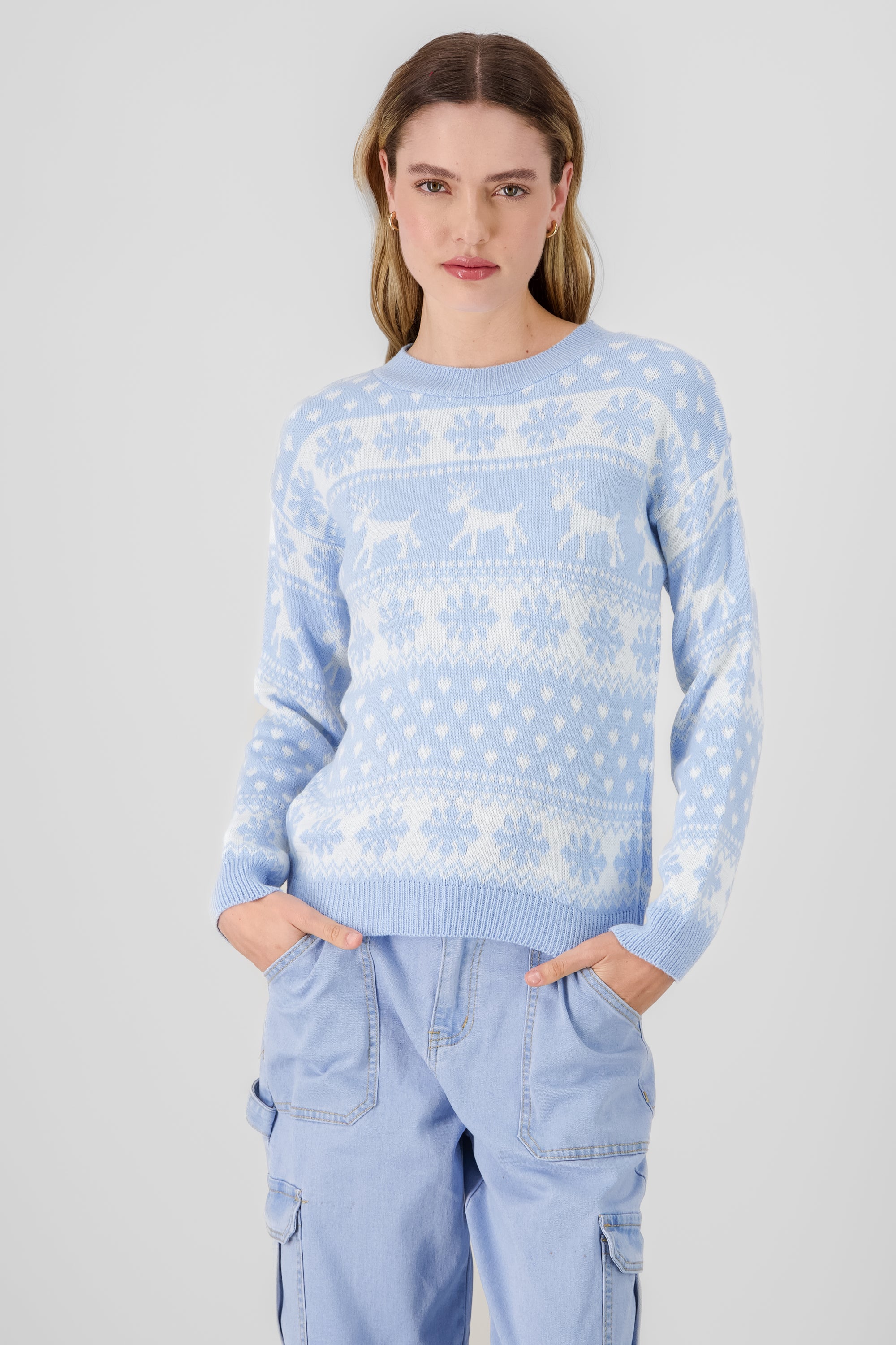 Reindeer Christmas Sweater SKY BLUE