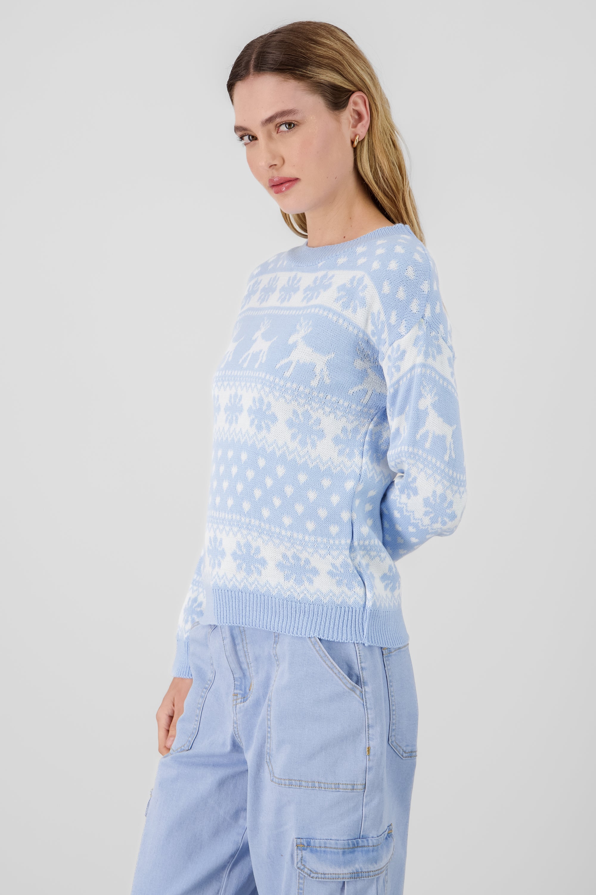 Reindeer Christmas Sweater SKY BLUE