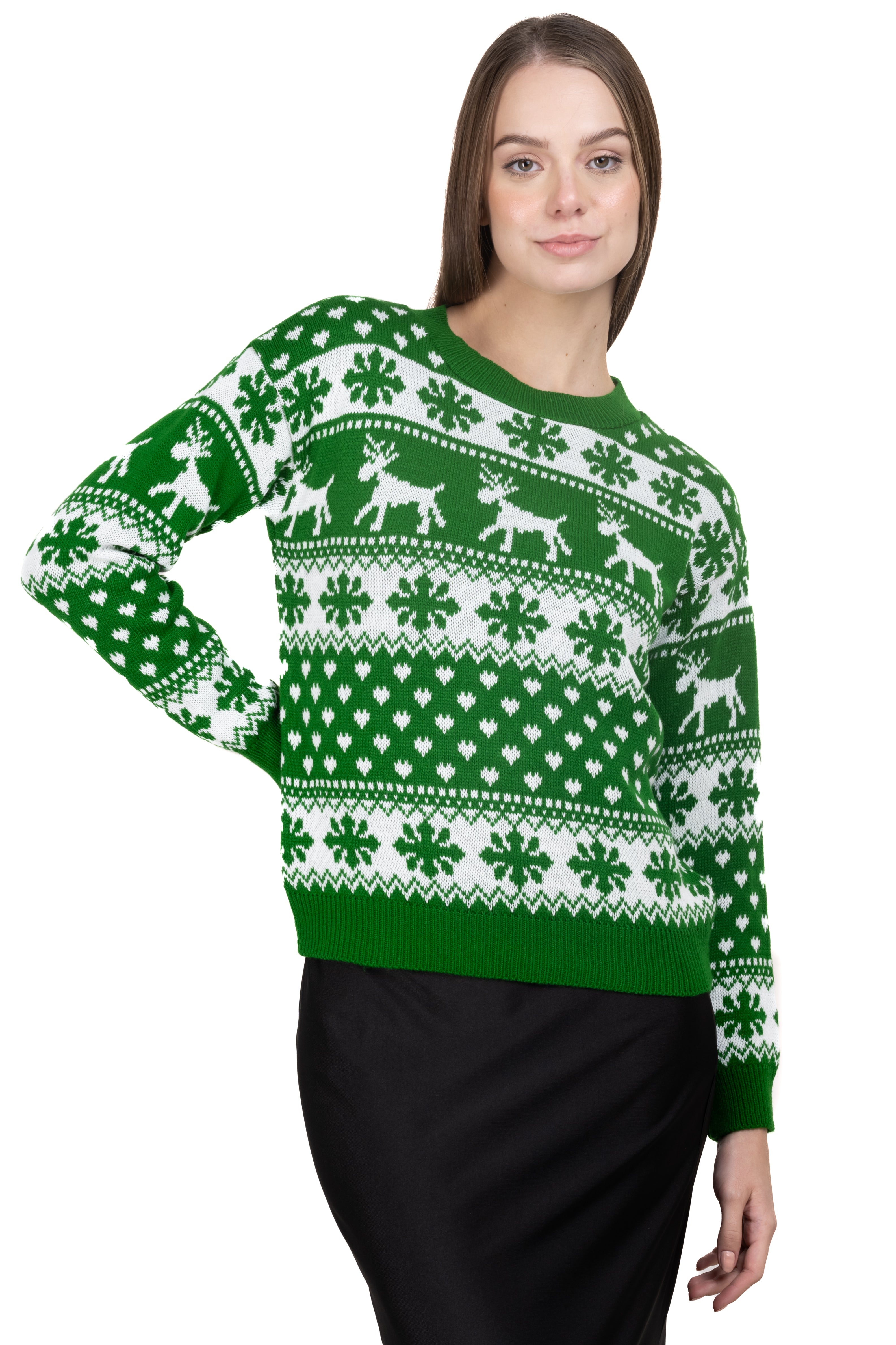 Reindeer Christmas Sweater GREEN COMBO