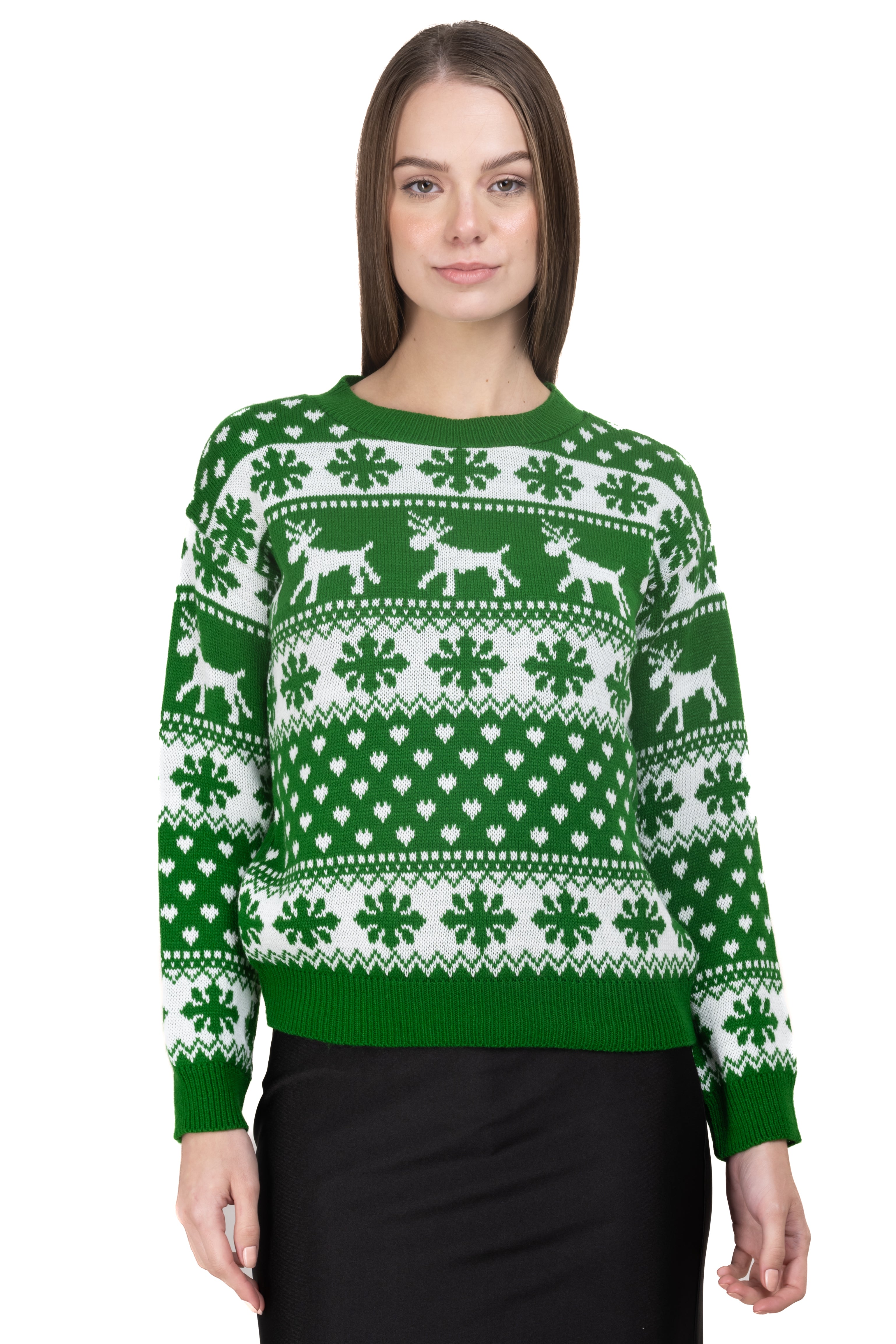 Reindeer Christmas Sweater GREEN COMBO