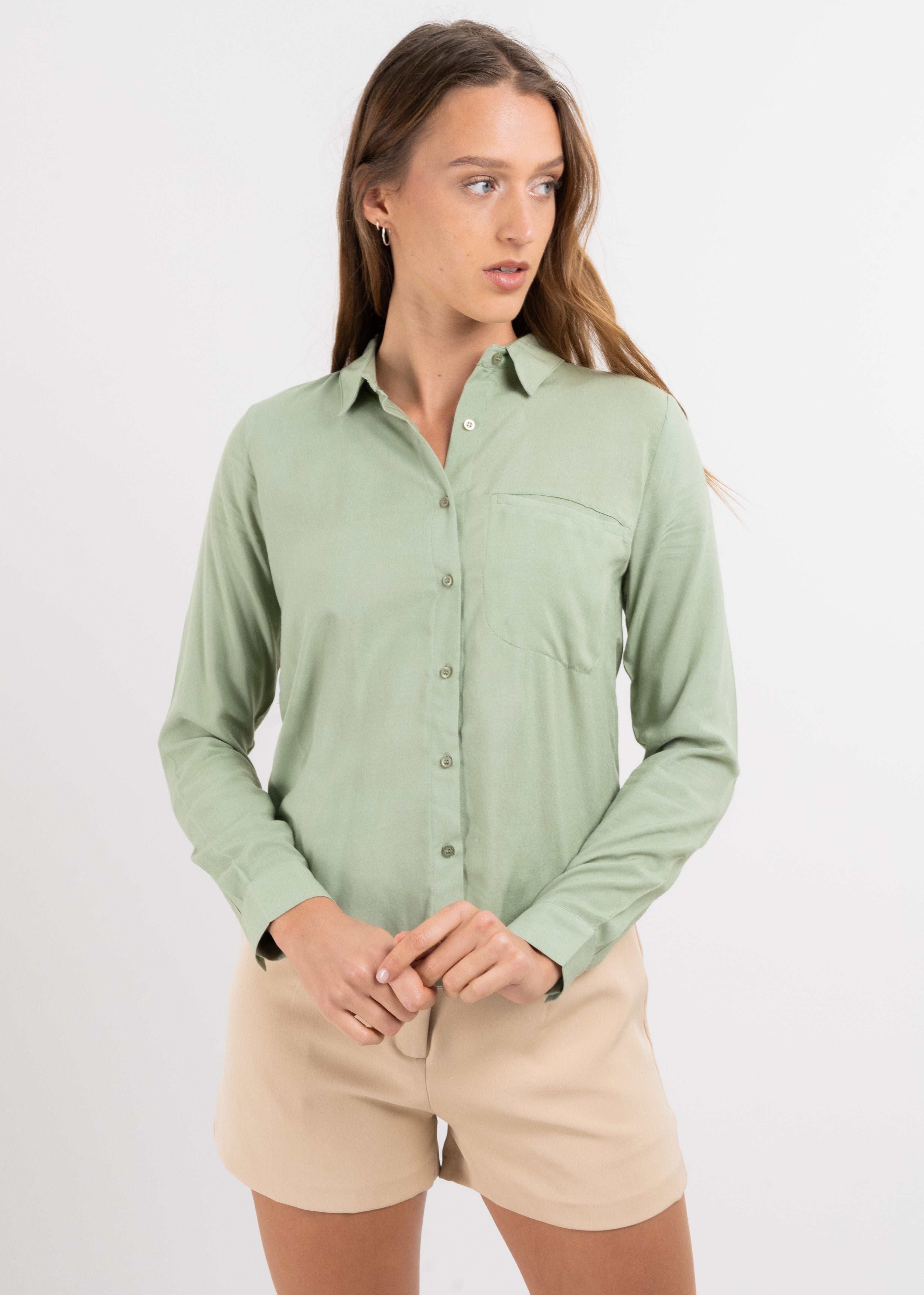 Long sleeved blouse LIGHT GREEN