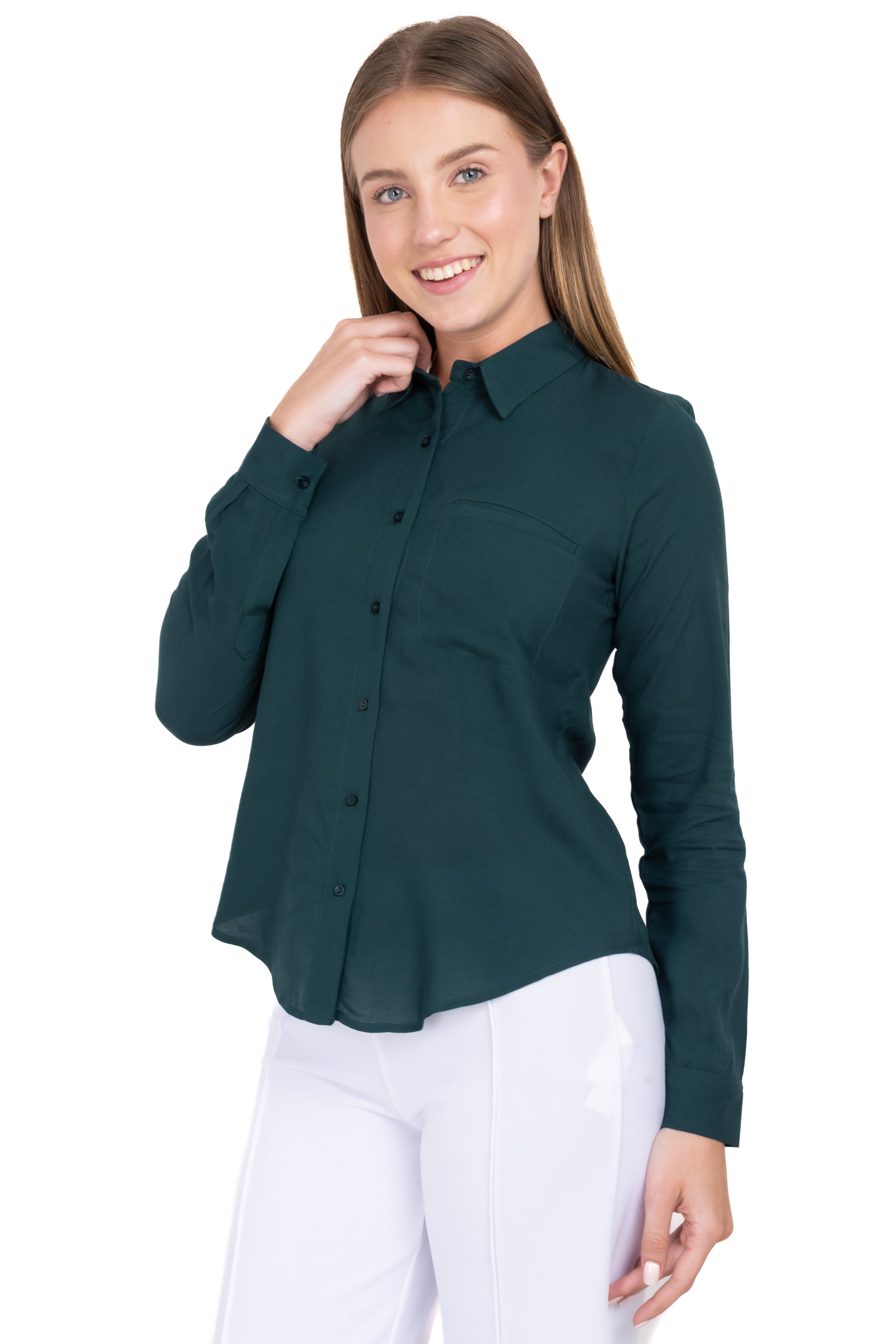 Long sleeved blouse HUNTER GREEN