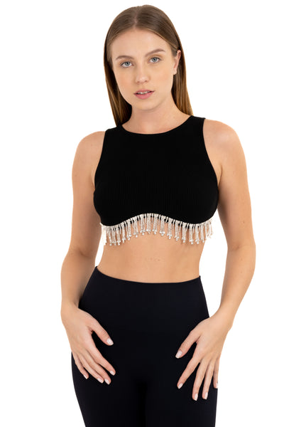 Seamless rhinestone top BLACK