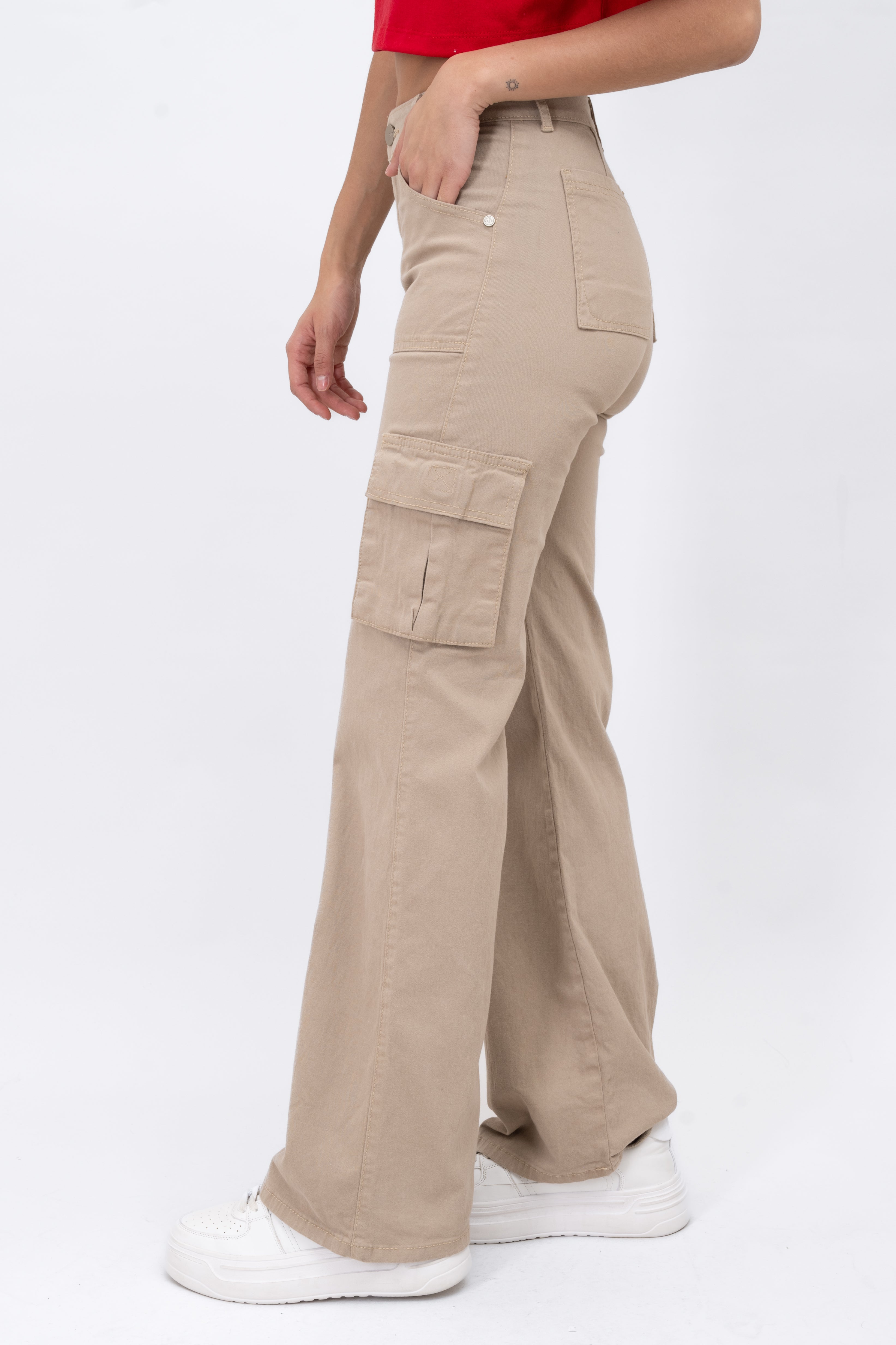 High Waist Cargo Jeans BEIGE