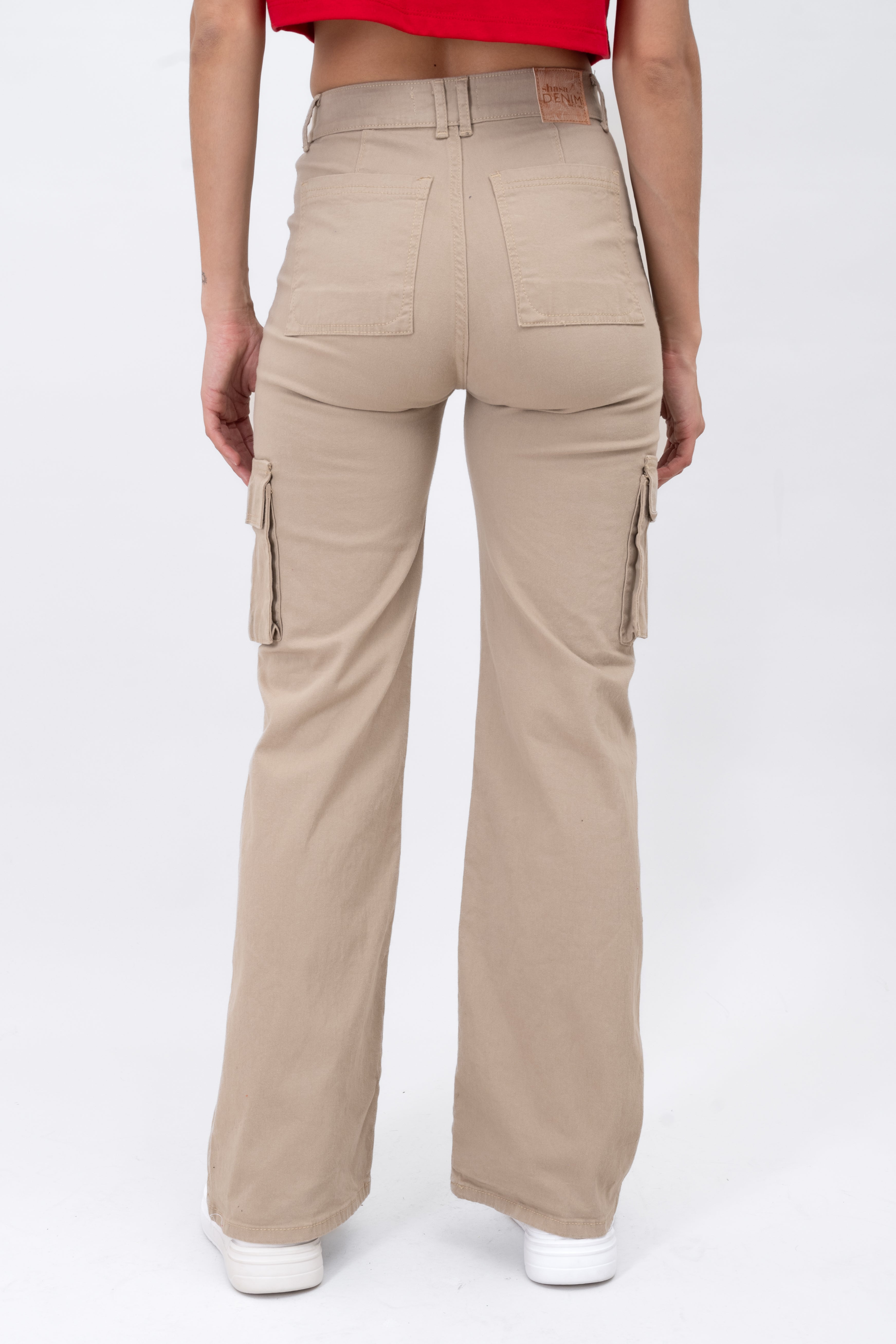 High Waist Cargo Jeans BEIGE