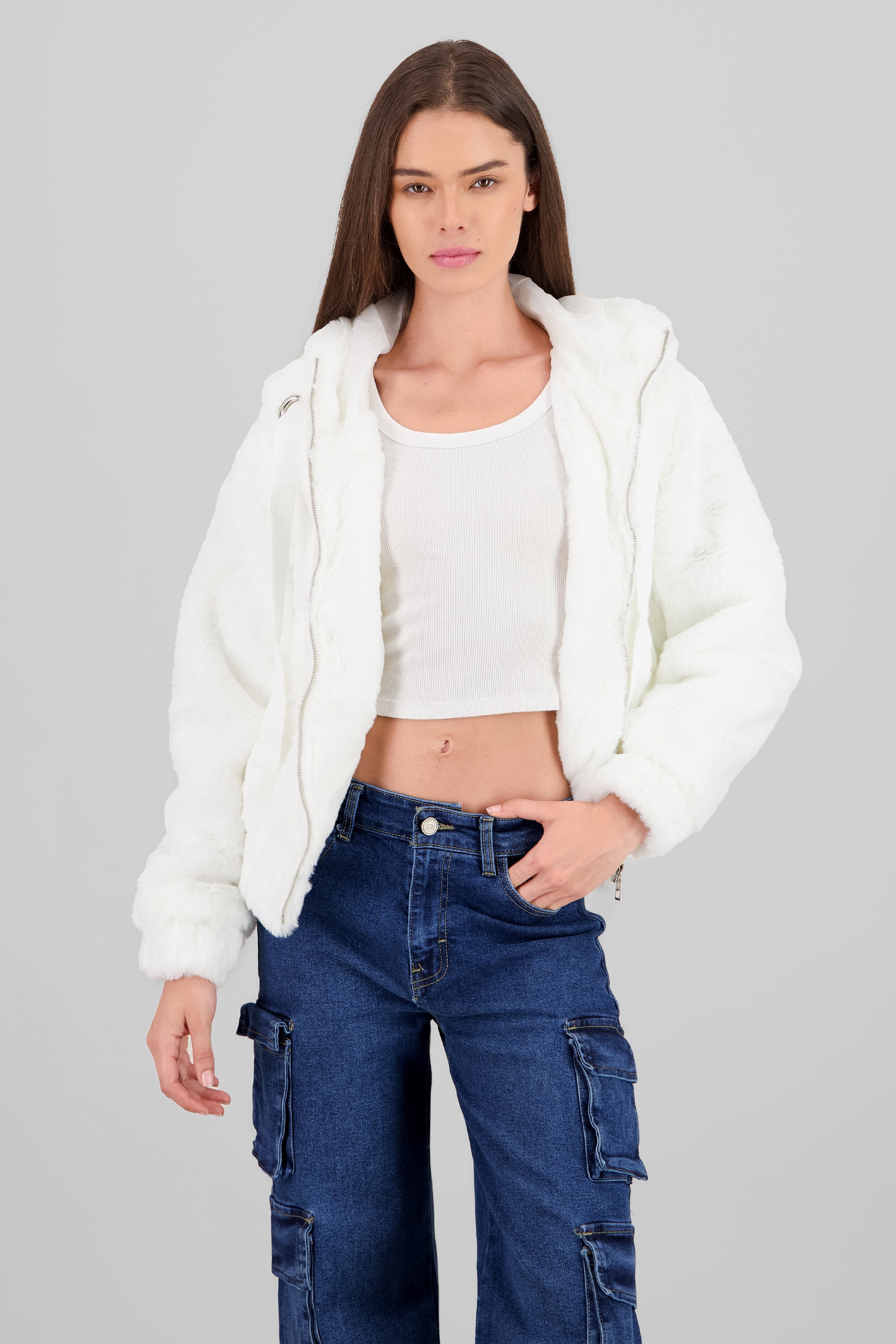 Peluche Jacket with Zipper IVORY