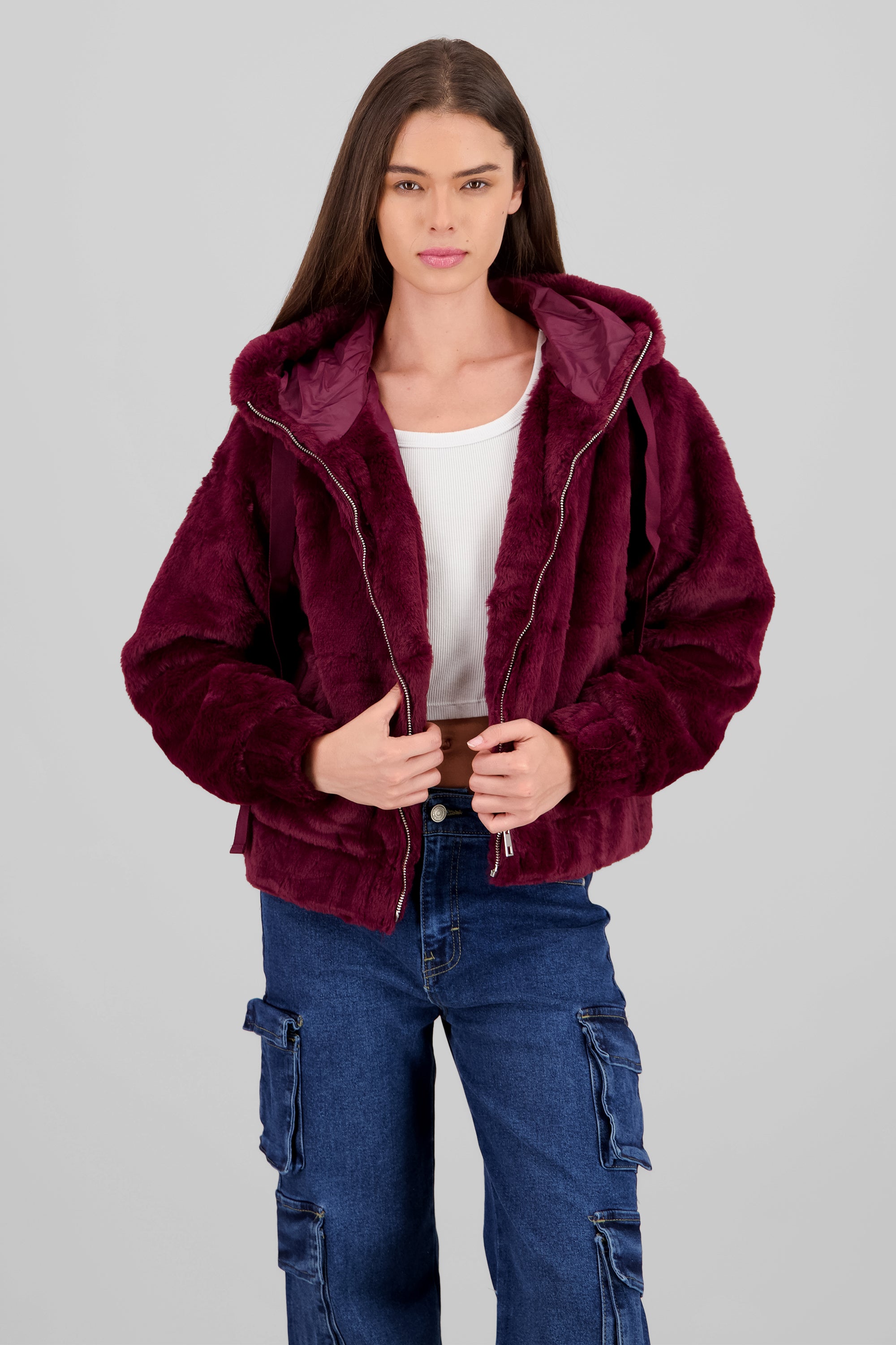 Peluche Jacket with Zipper BURGUNDY