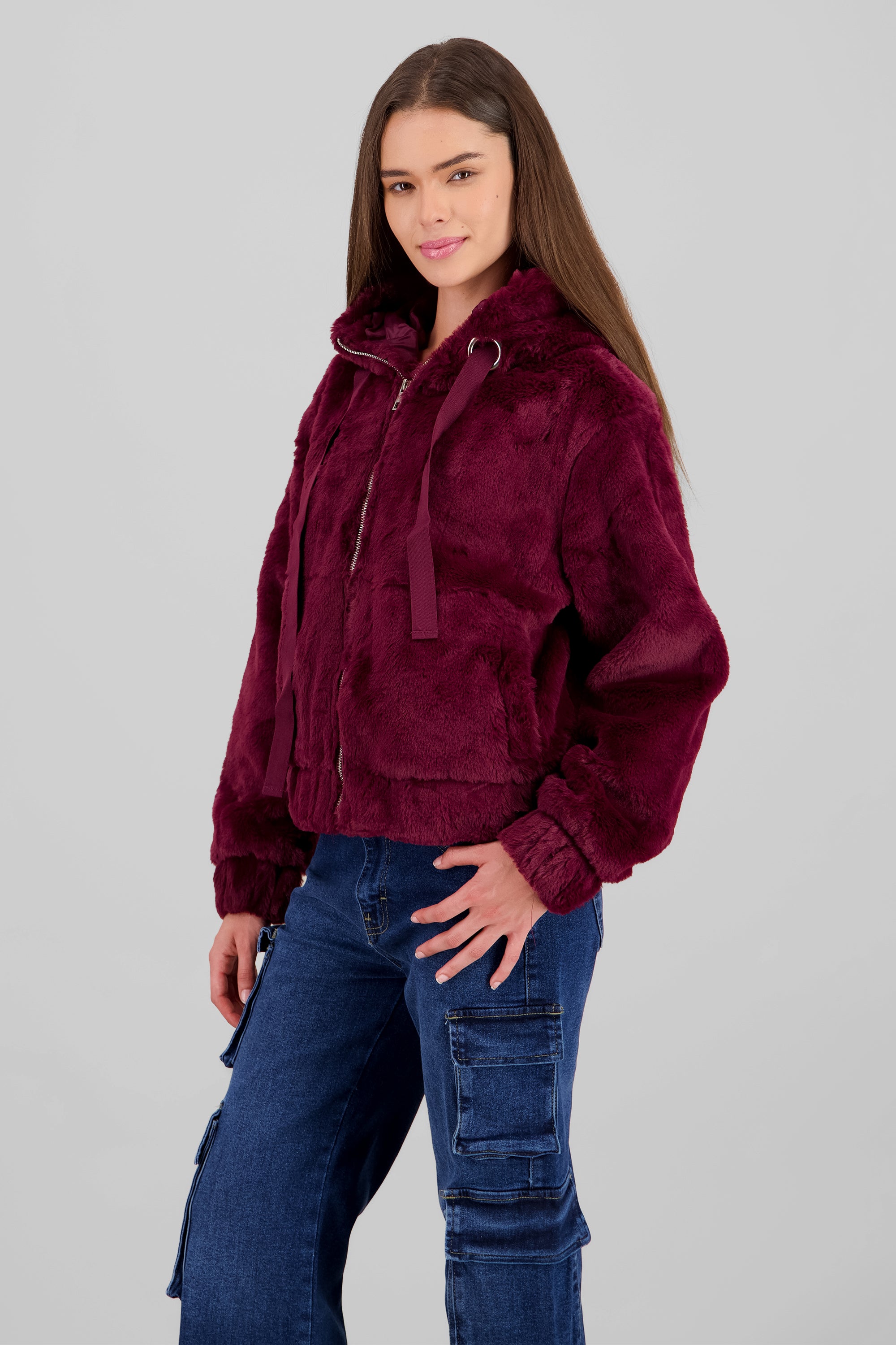 Peluche Jacket with Zipper BURGUNDY