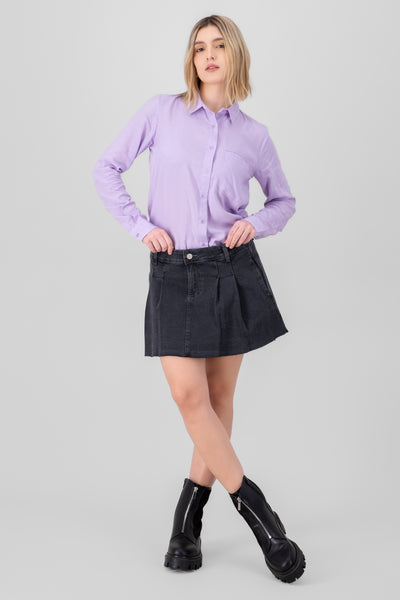 Pleated denim mini skirt 