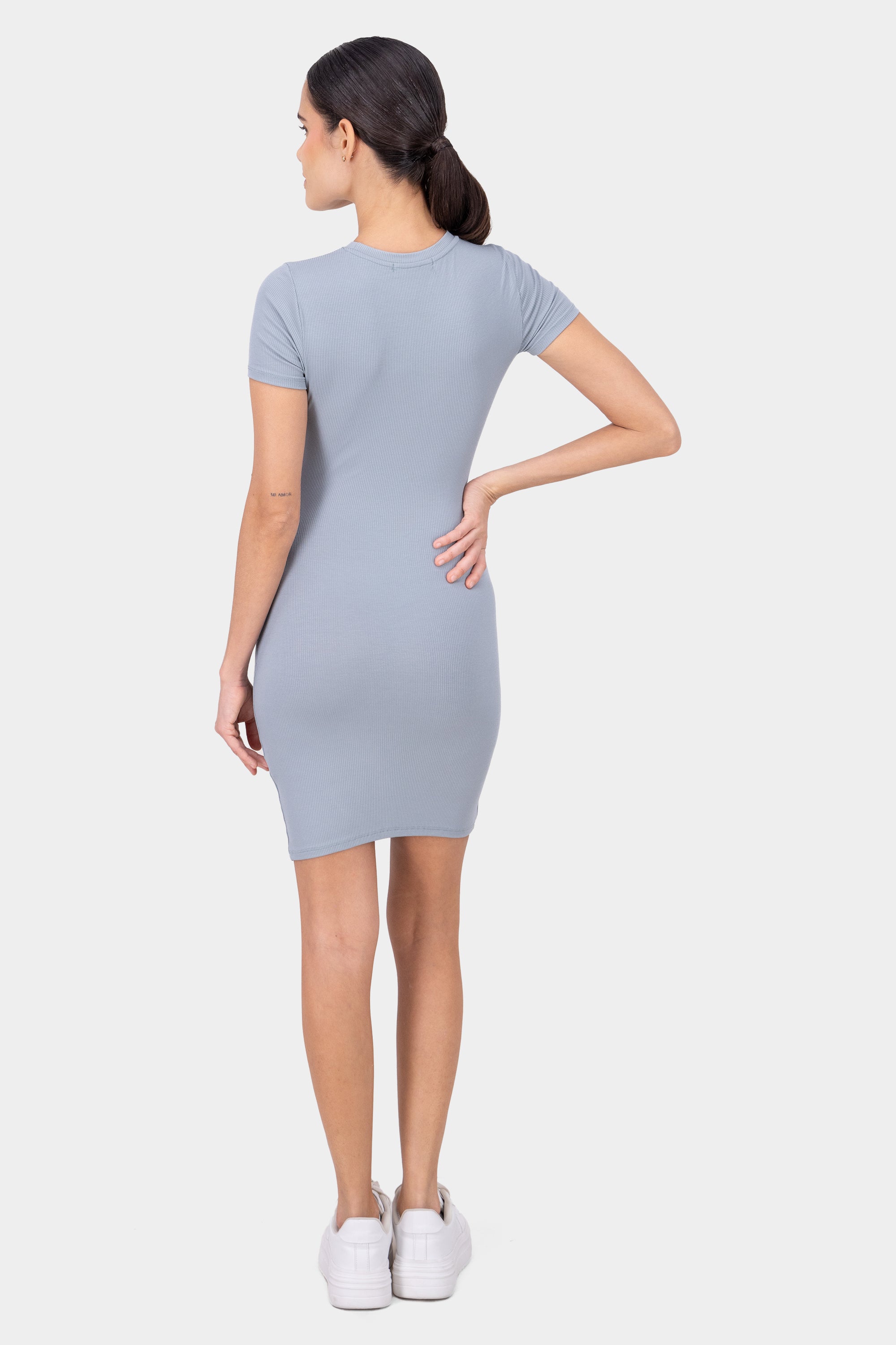 Short Sleeve Mini Dress Side Slit BLUE