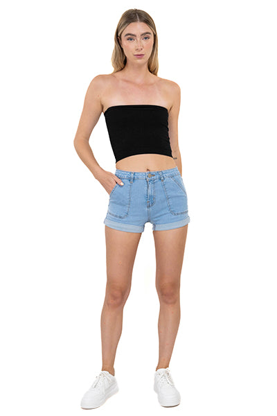 Denim short with a folded hem BLEACHED