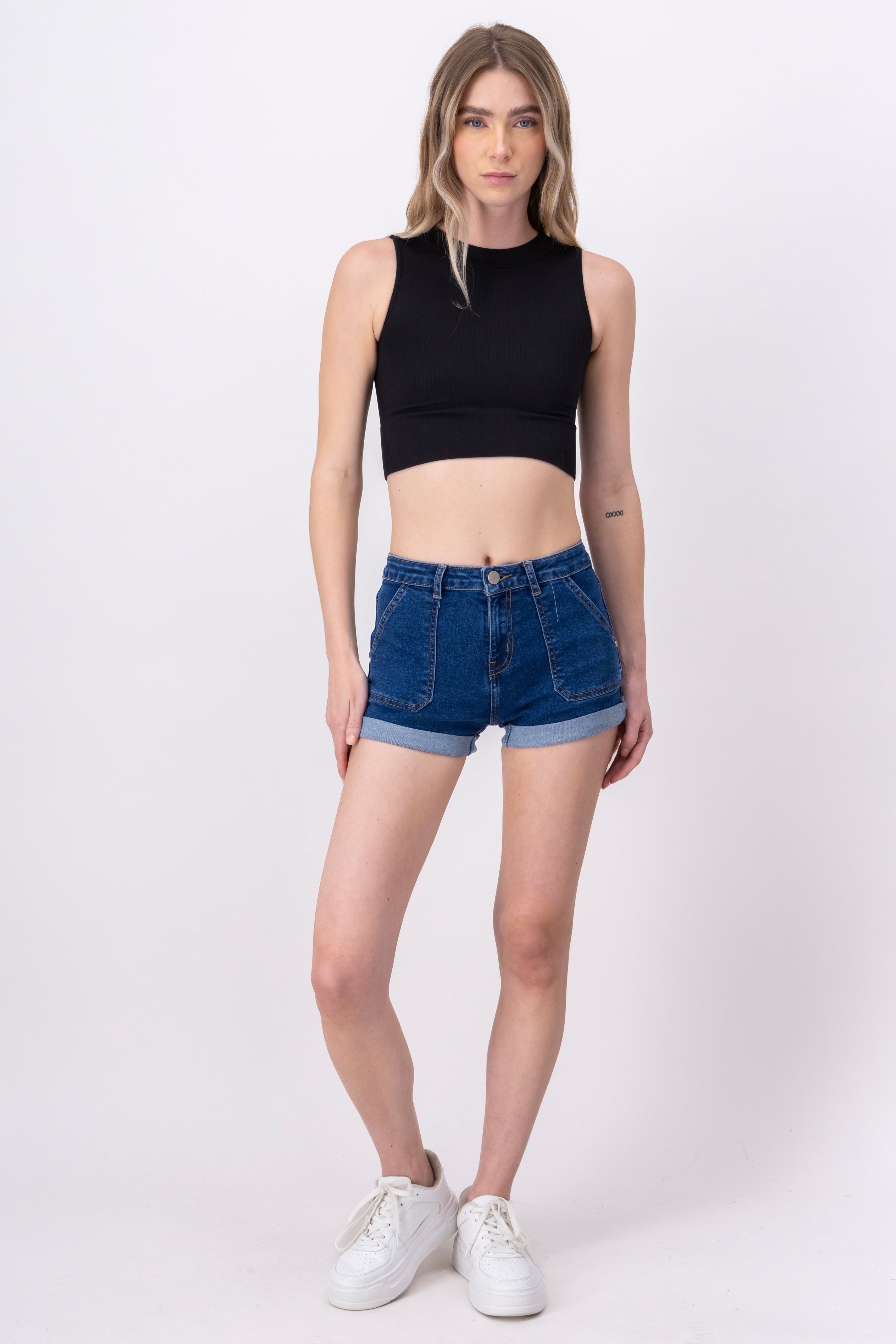 Denim short with a folded hem MEDIUM WASH