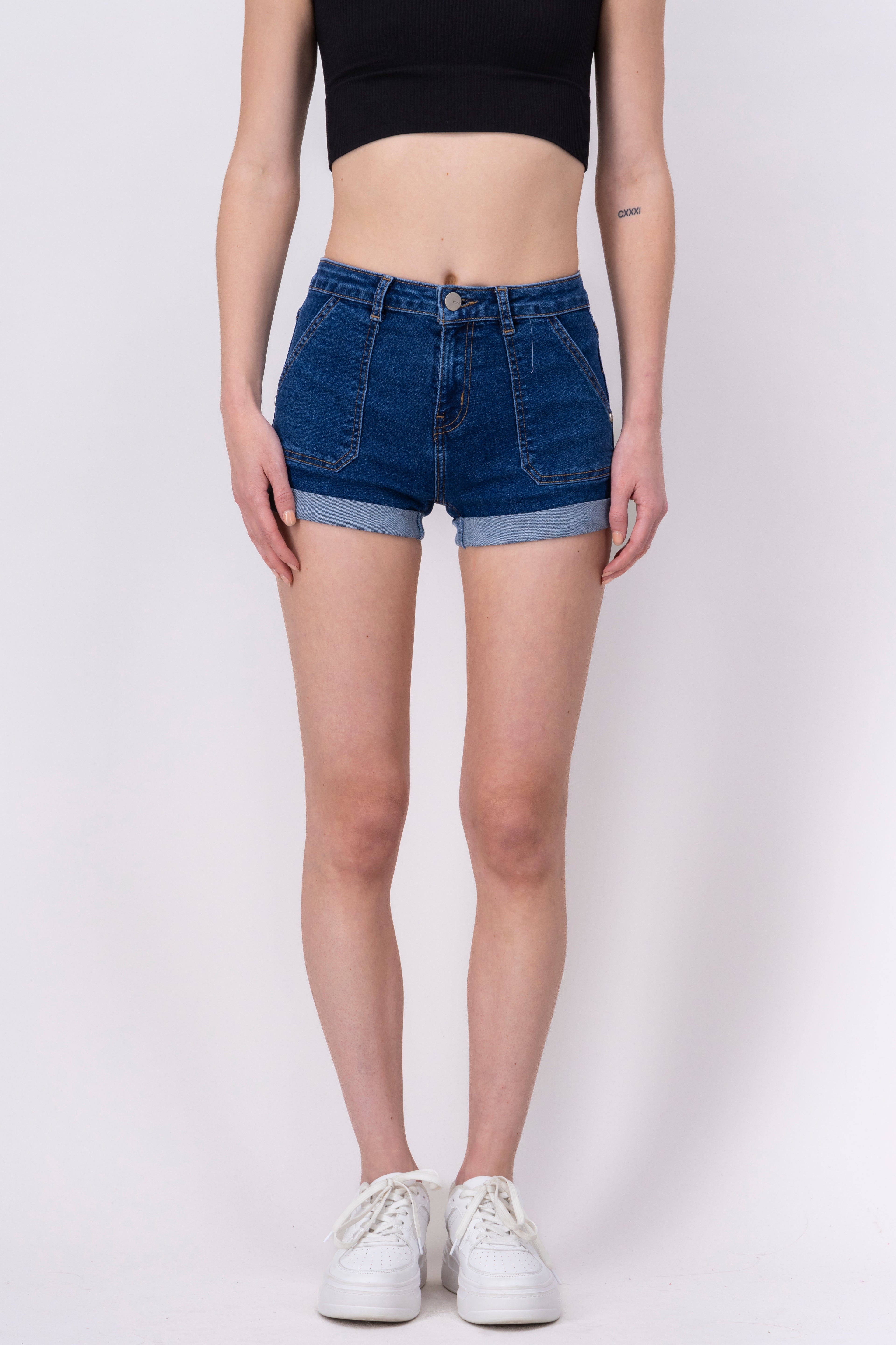 Denim short with a folded hem MEDIUM WASH