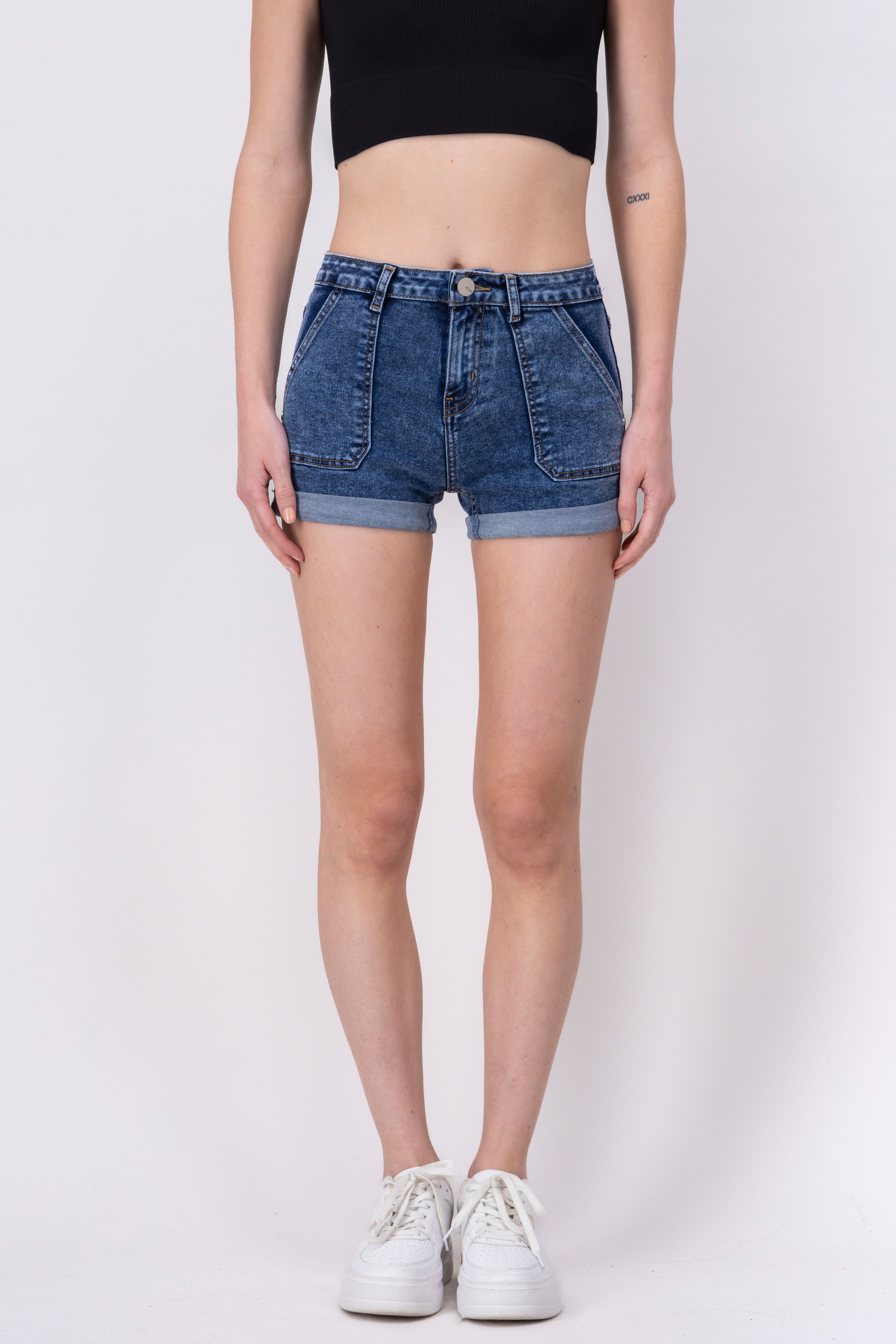 Denim short with a folded hem ACID WASH