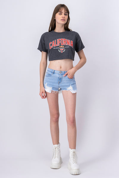 Distressed denim short with pockets LIGHT ACID WASH