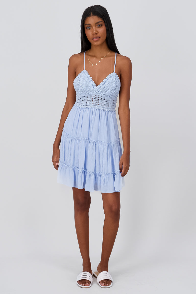 Crochet Mini Dress With Straps SKY BLUE