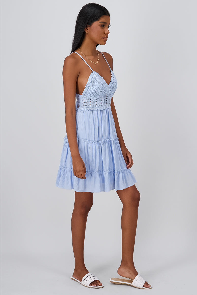 Crochet Mini Dress With Straps SKY BLUE