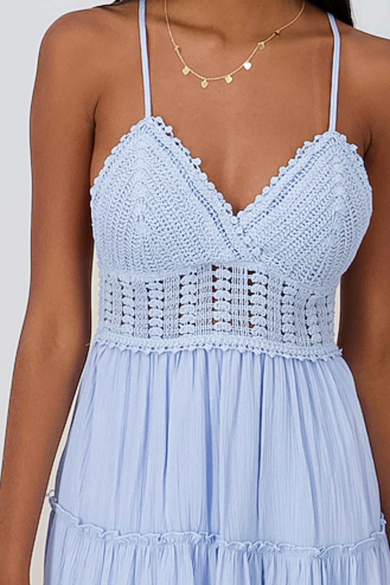 Crochet Mini Dress With Straps SKY BLUE