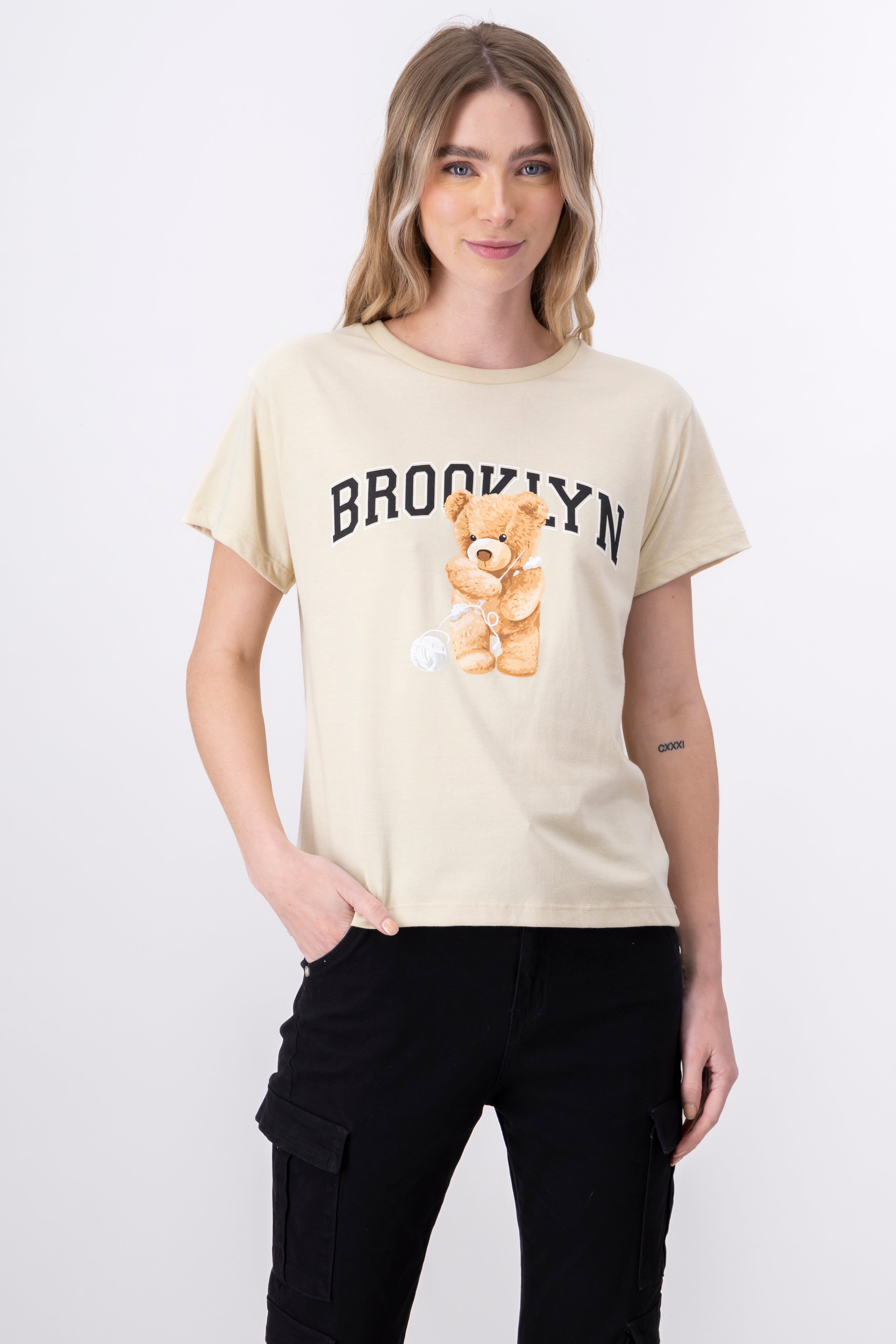 Brooklyn bear print tshirt BEIGE