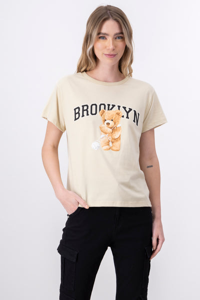 Brooklyn bear print tshirt FOREST GREEN