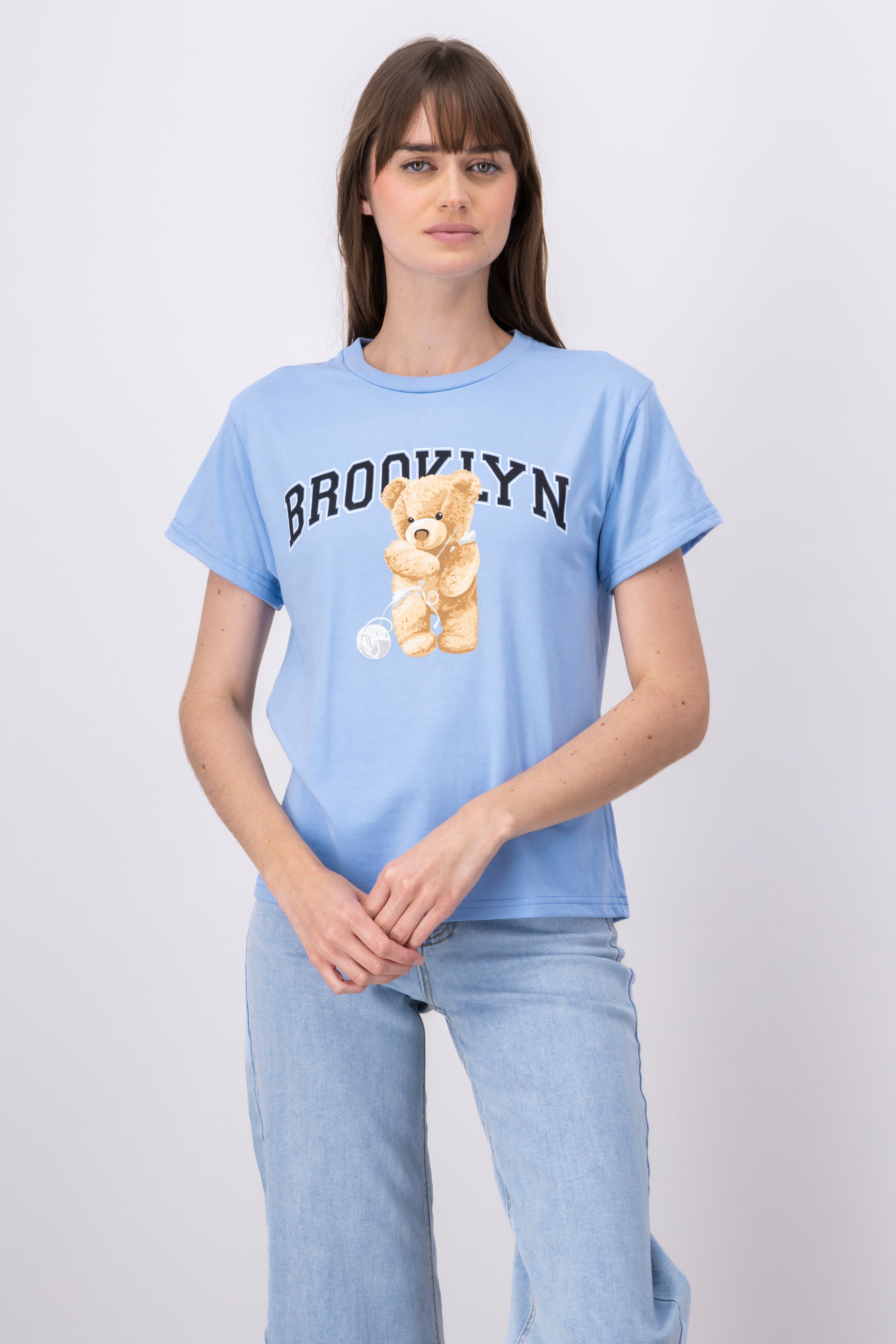 Brooklyn bear print tshirt SKY BLUE