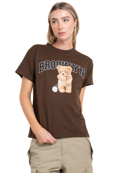 Brooklyn bear print tshirt FOREST GREEN