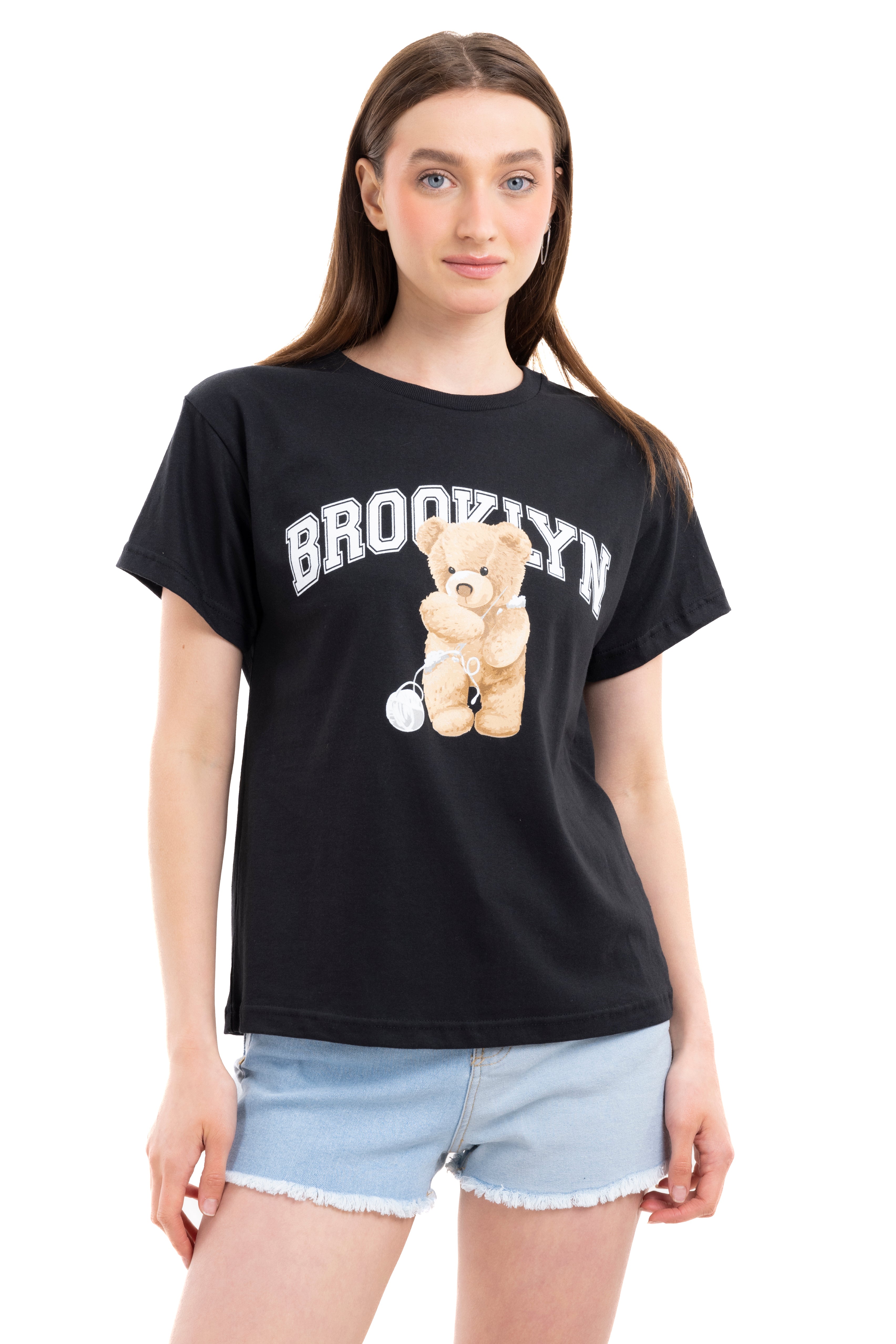 Brooklyn bear print tshirt BLACK