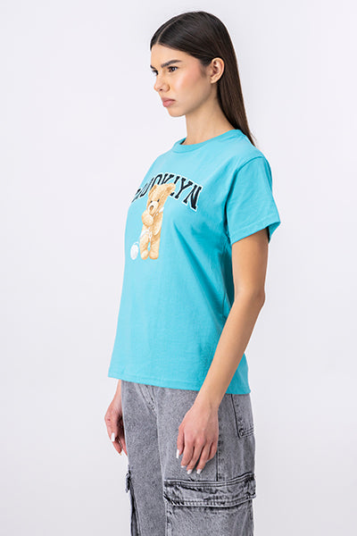 Brooklyn bear print tshirt BRIGHT TURQUOISE