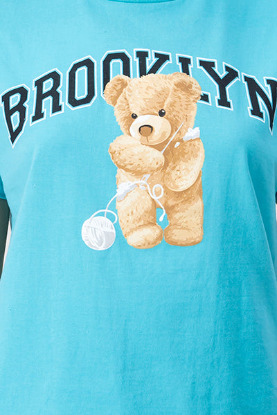 Brooklyn bear print tshirt BRIGHT TURQUOISE