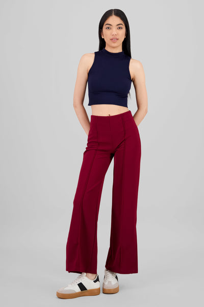 Flared pant with front seams DARK GREEN