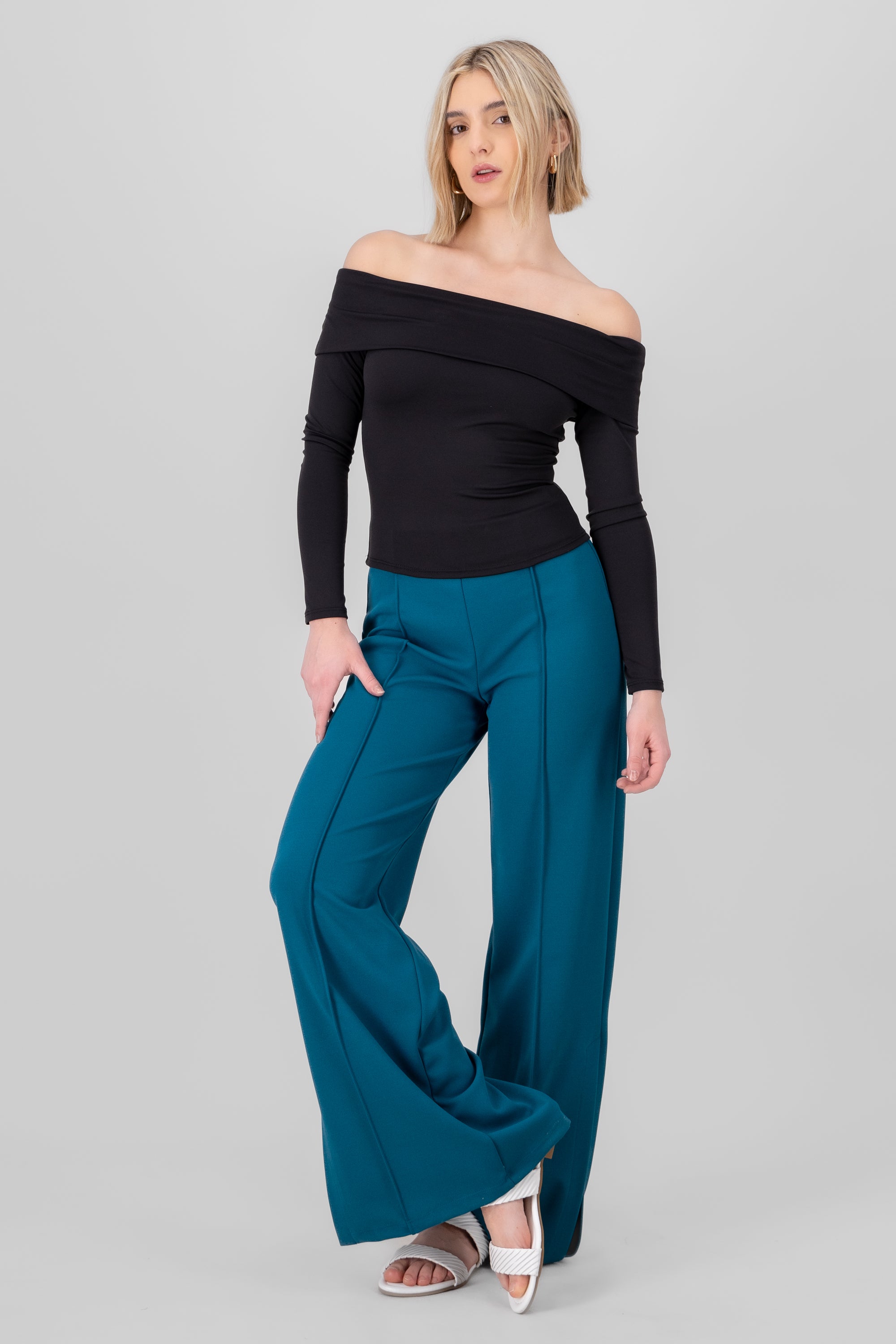 Flared pant with front seams CHARCOAL