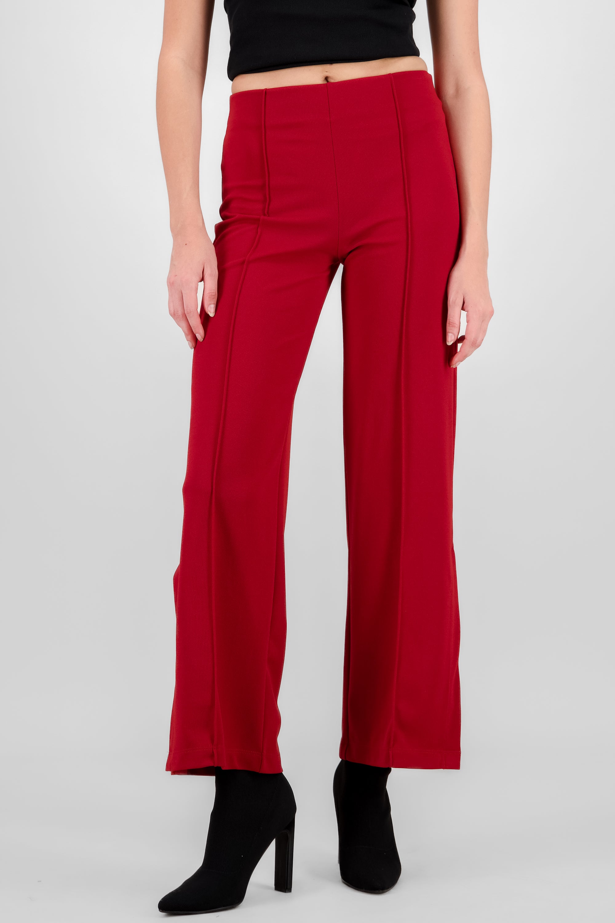 Flared pant with front seams BURNT RED