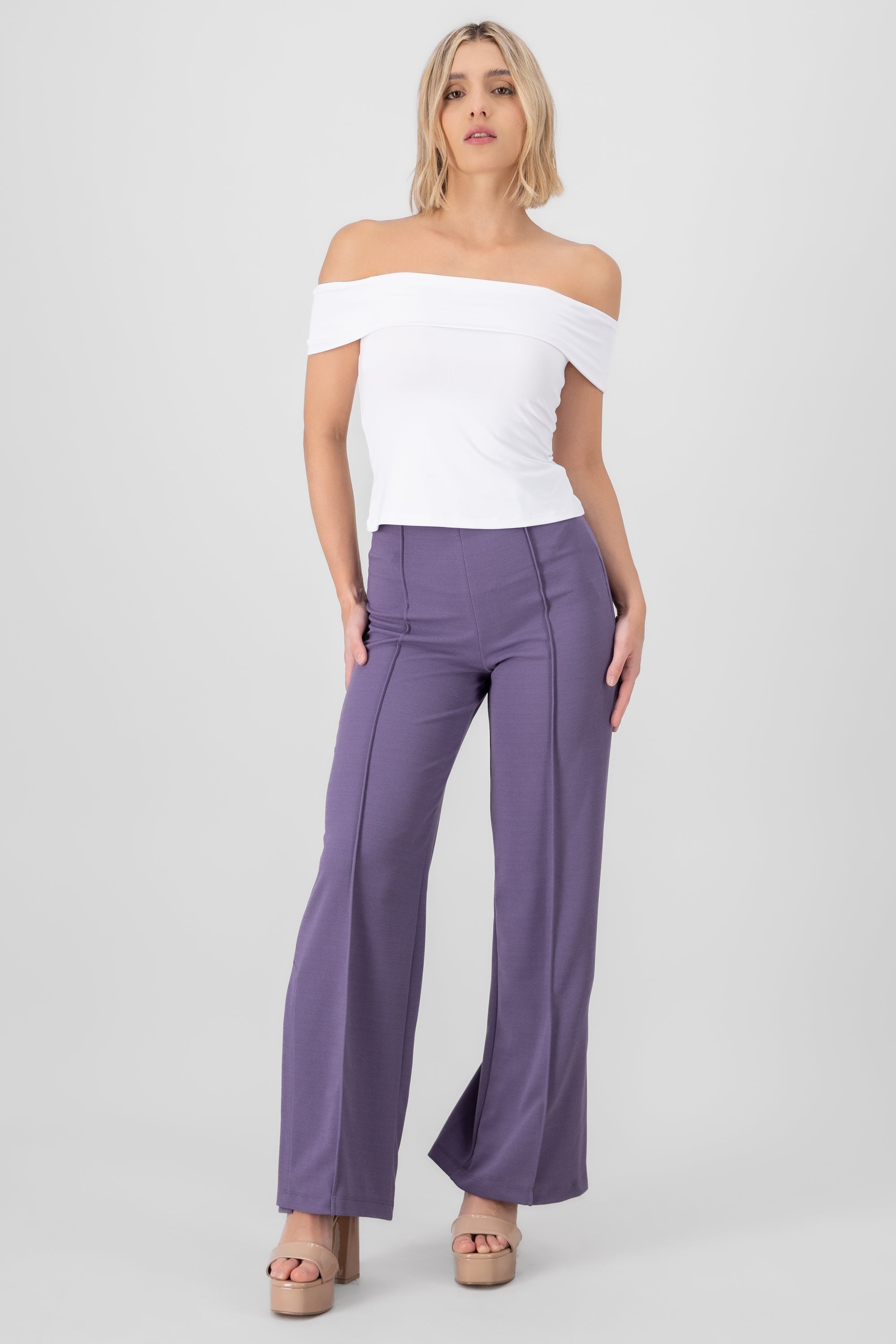 Flared pant with front seams DARK PURPLE