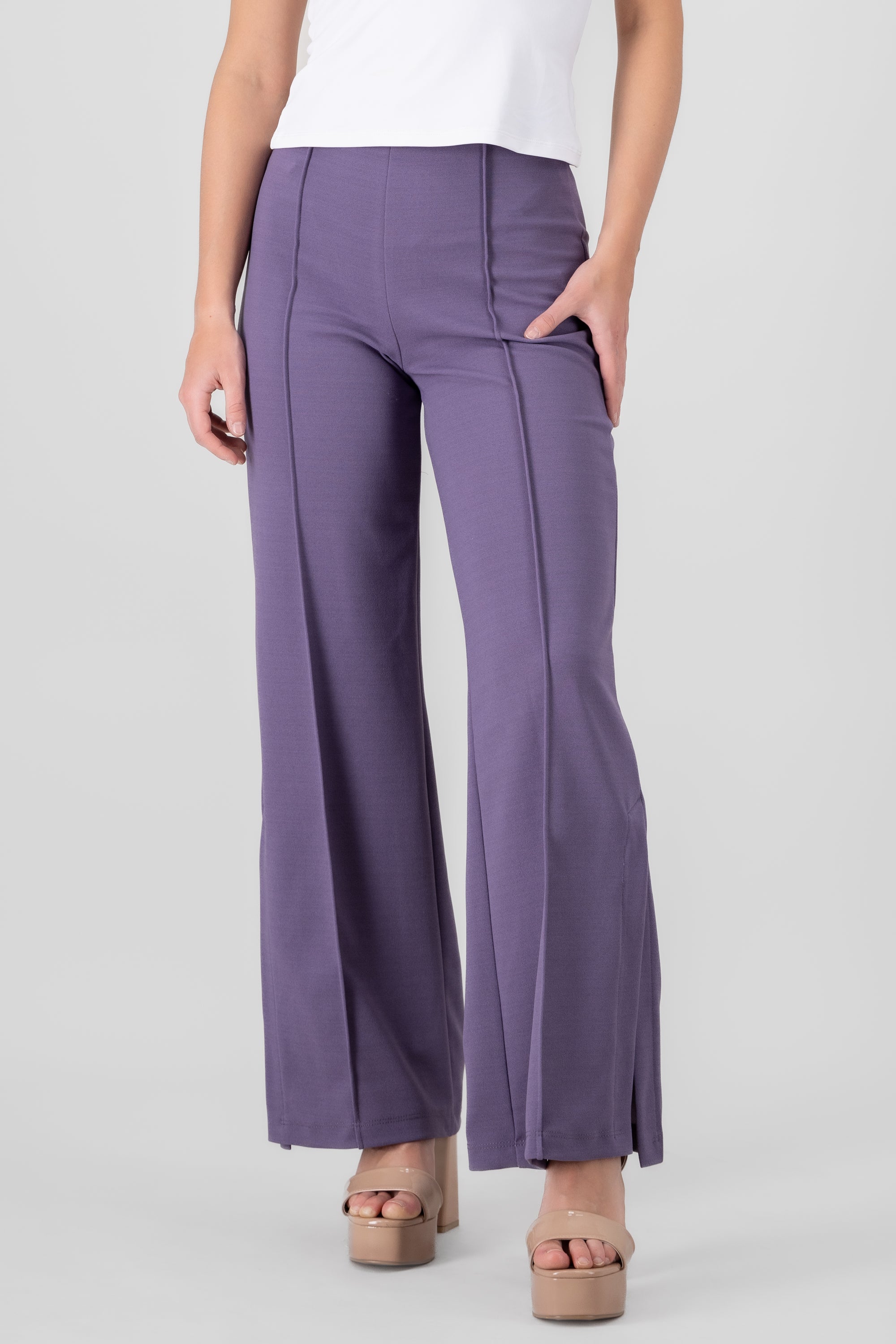 Flared pant with front seams DARK PURPLE