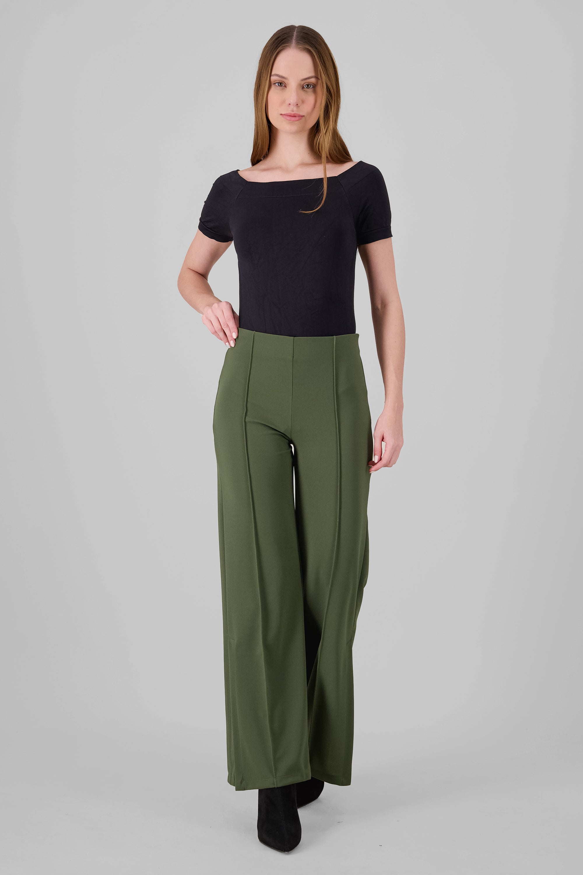 Flared pant with front seams DARK GREEN