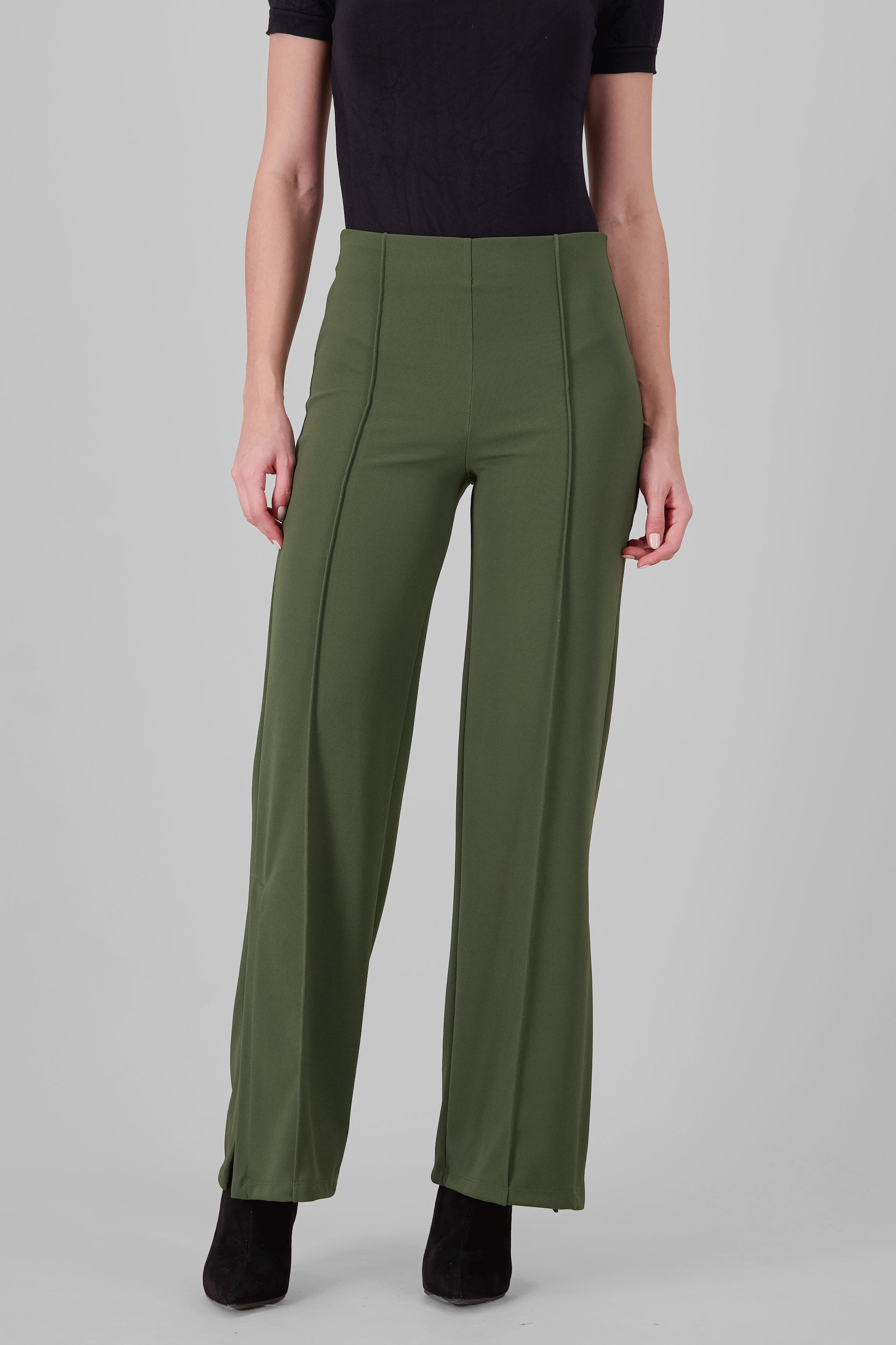 Flared pant with front seams DARK GREEN