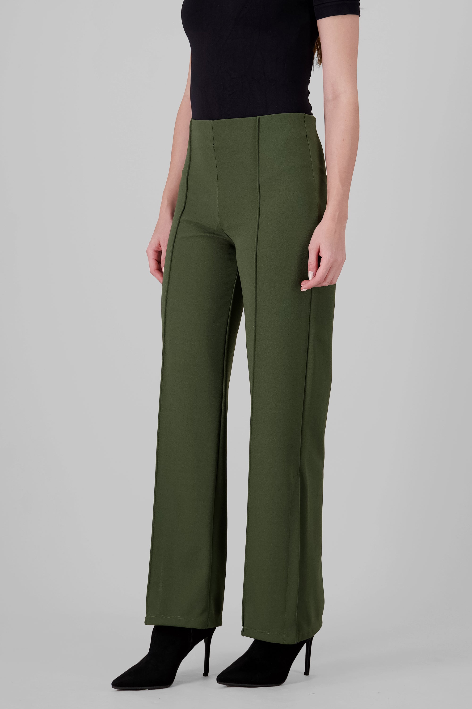 Flared pant with front seams DARK GREEN