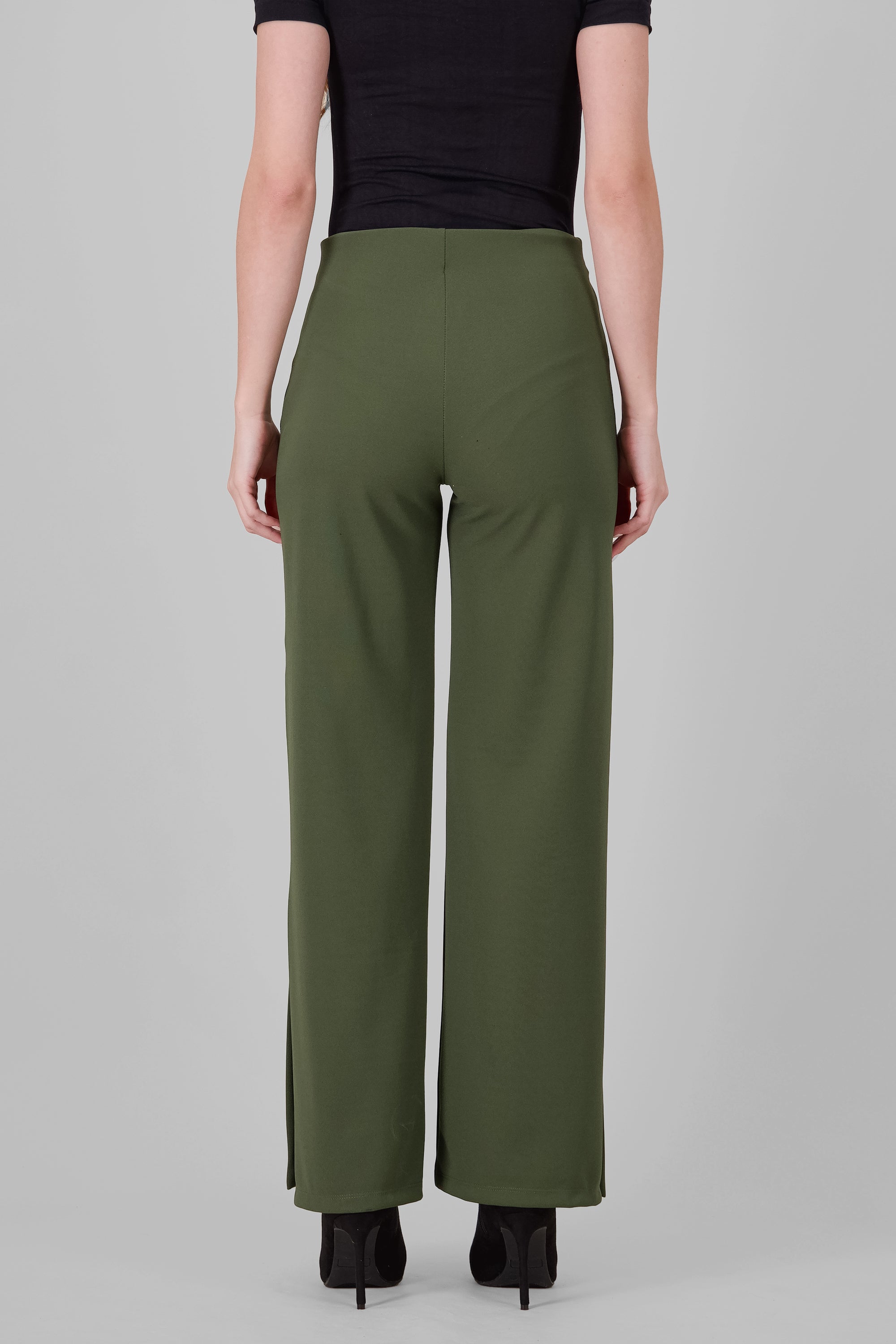 Flared pant with front seams DARK GREEN