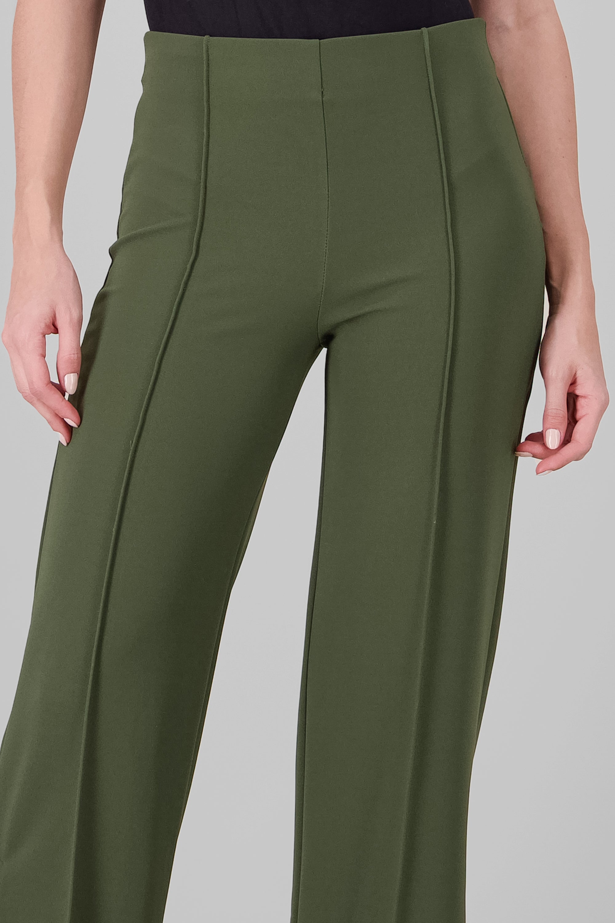 Flared pant with front seams DARK GREEN