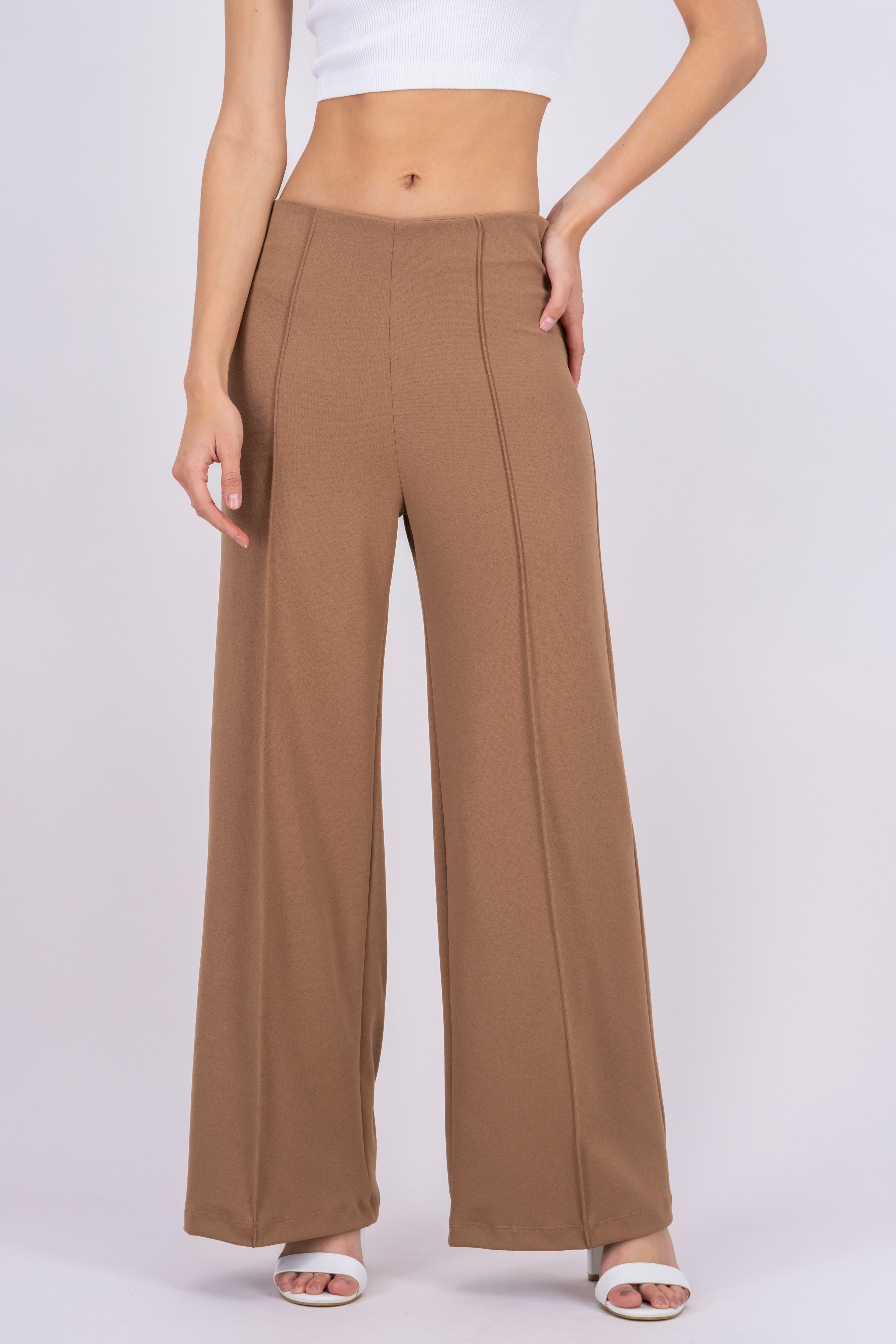 Wid leg pant with front seams BROWN