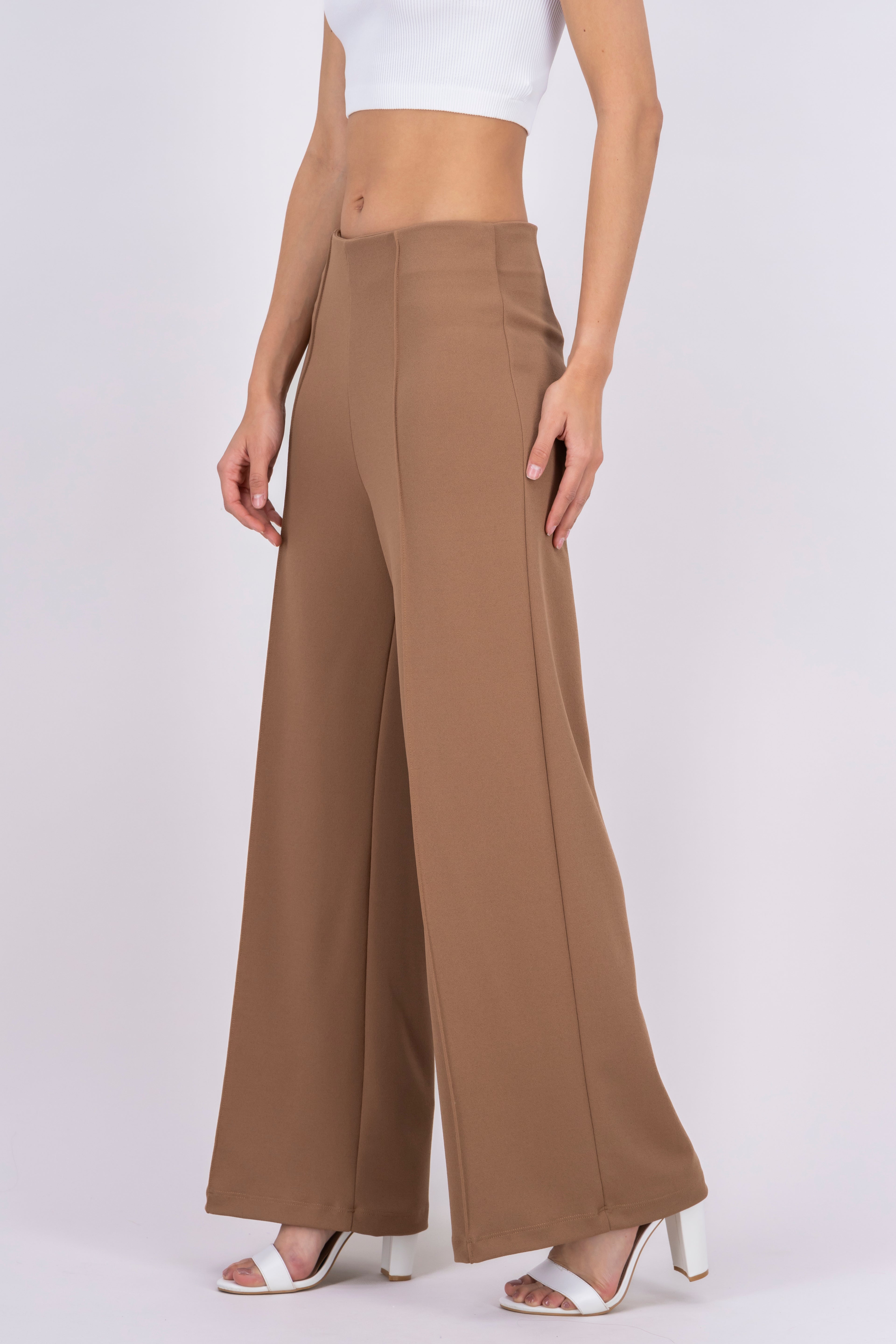 Wid leg pant with front seams BROWN