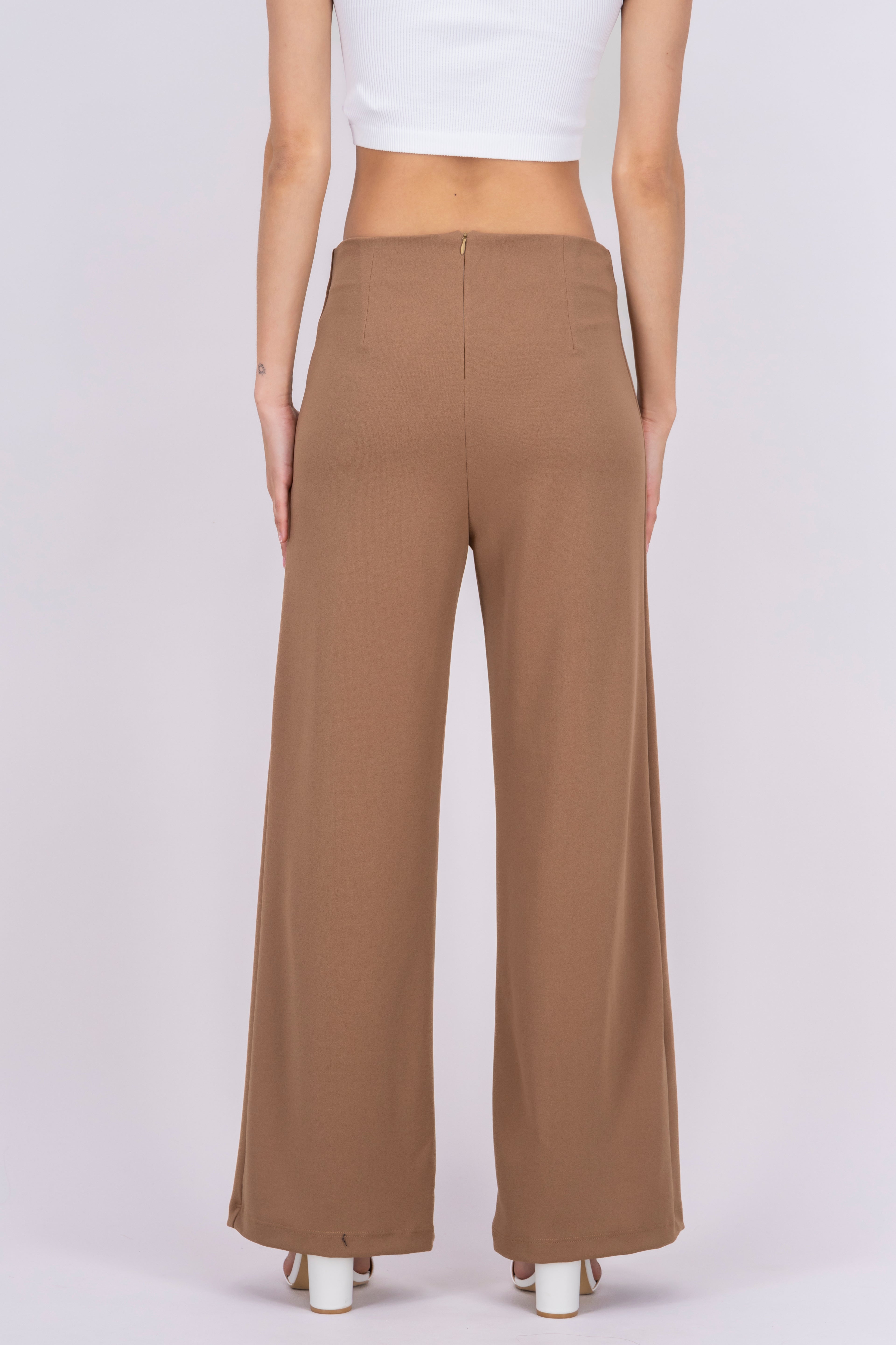 Wid leg pant with front seams BROWN