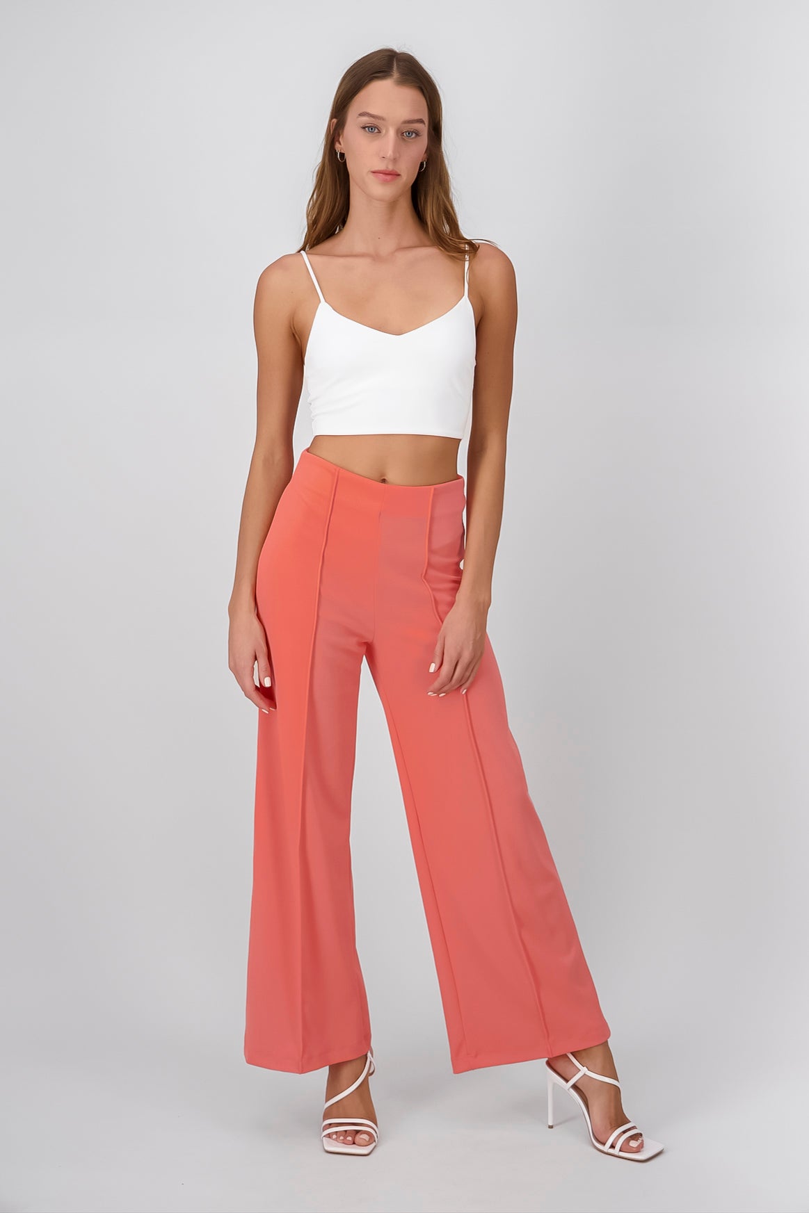 Wid leg pant with front seams CORAL