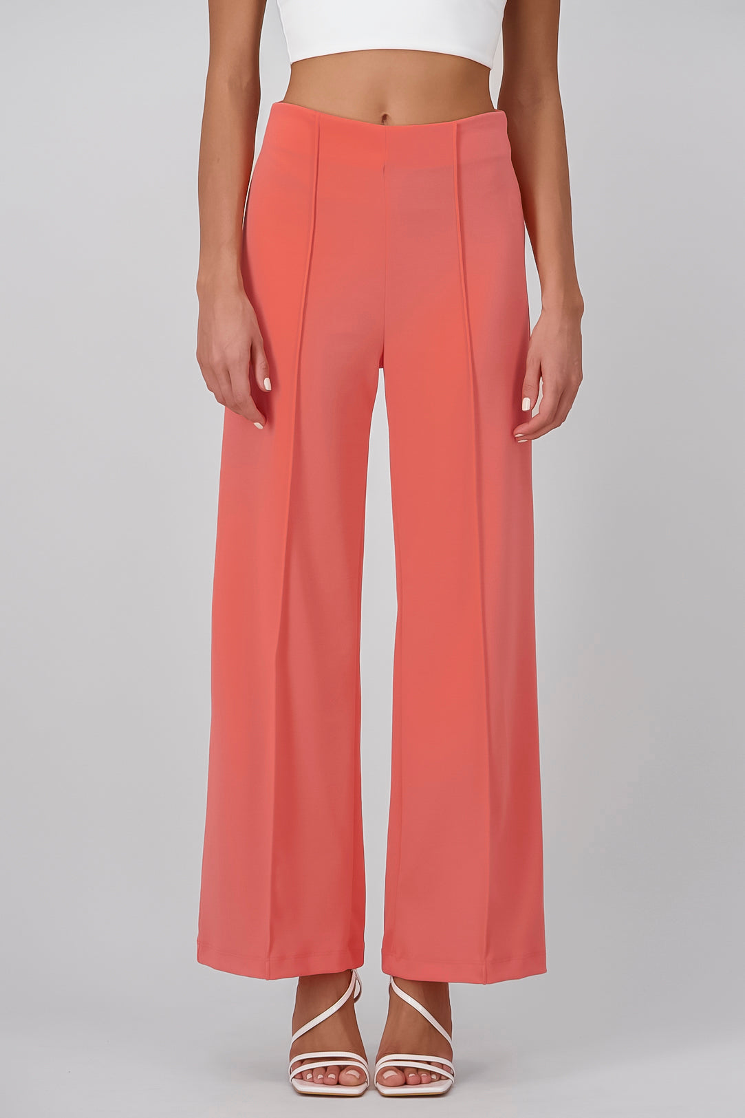 Wid leg pant with front seams CORAL