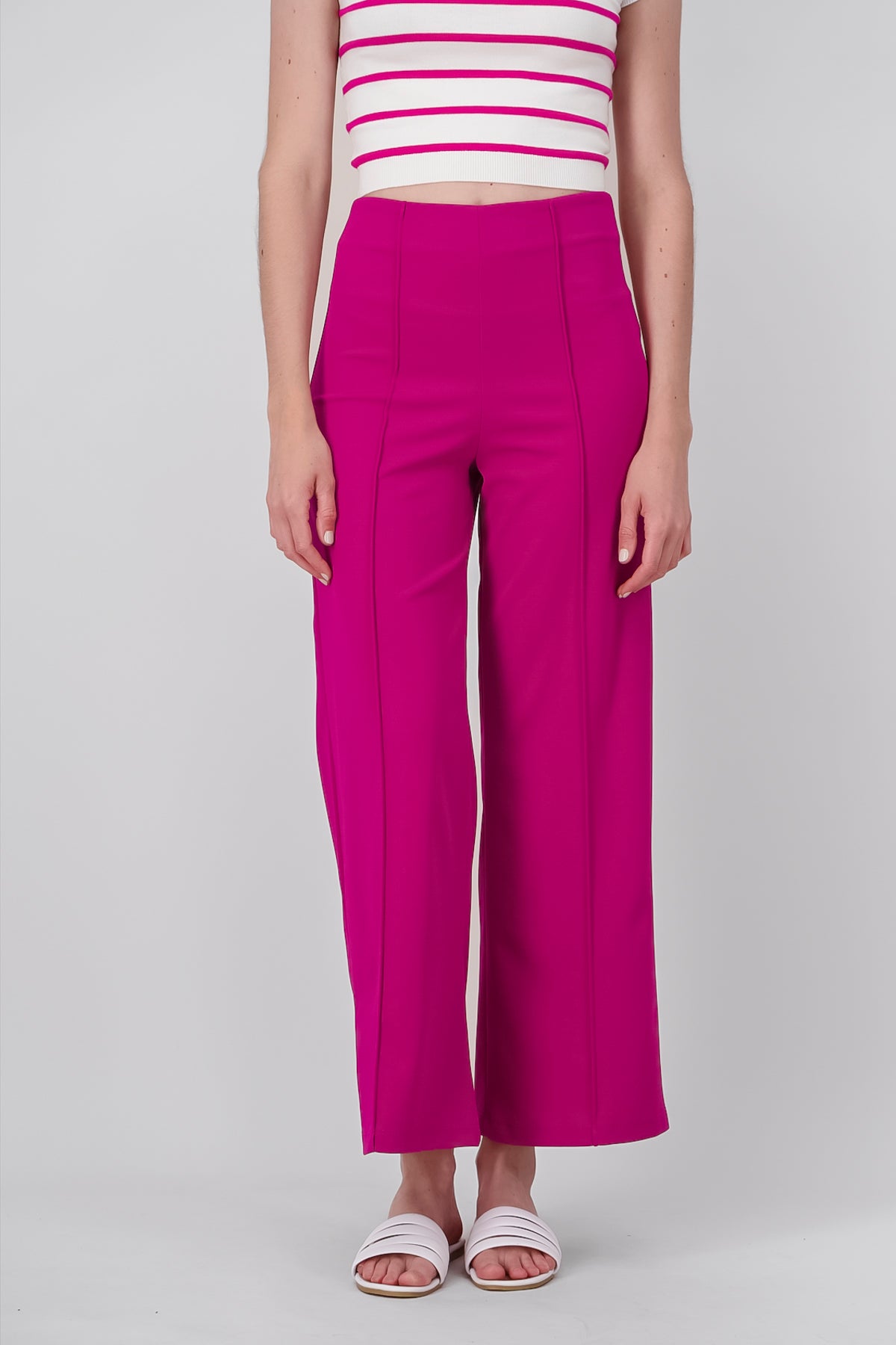 Wid leg pant with front seams MAGENTA