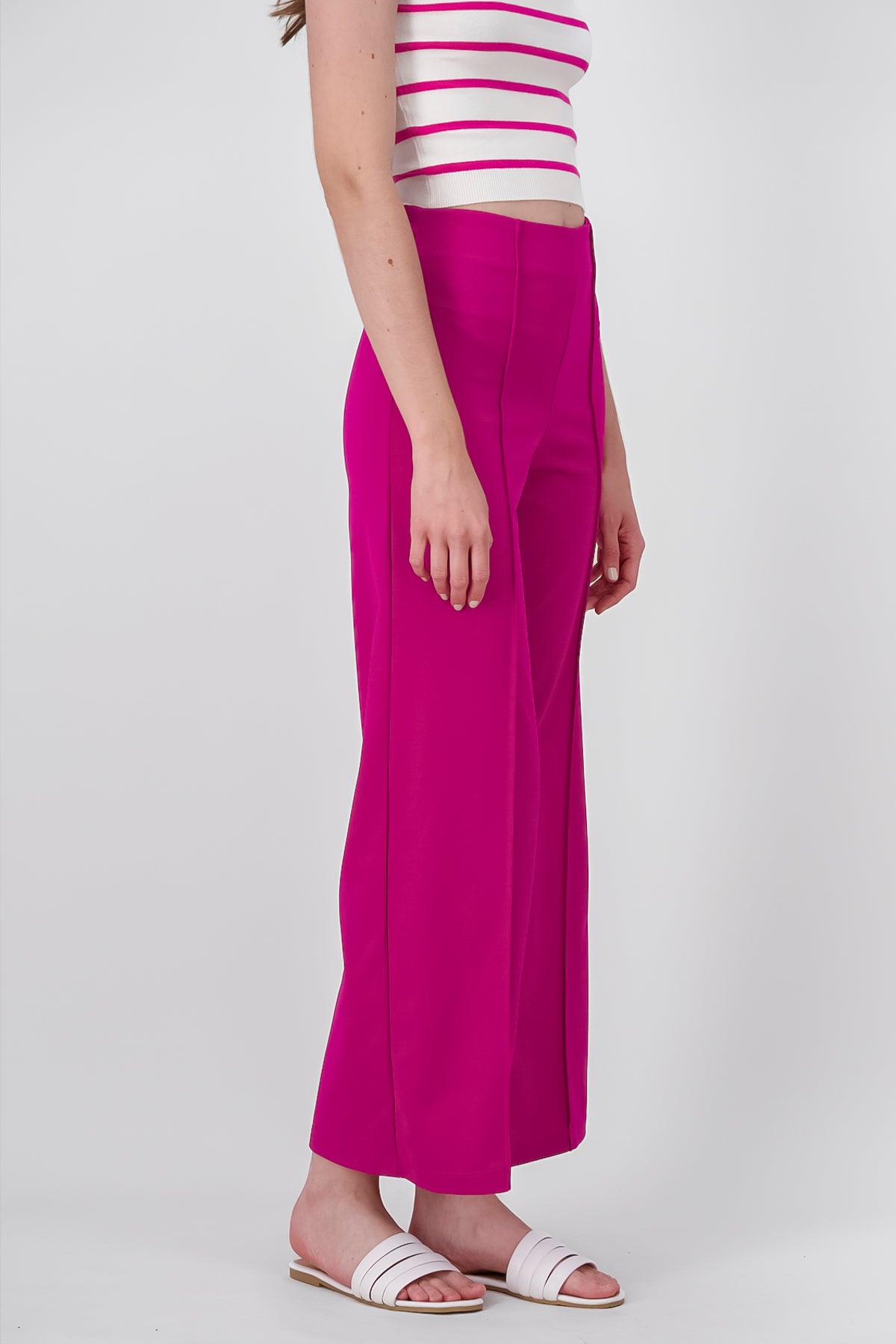 Wid leg pant with front seams MAGENTA