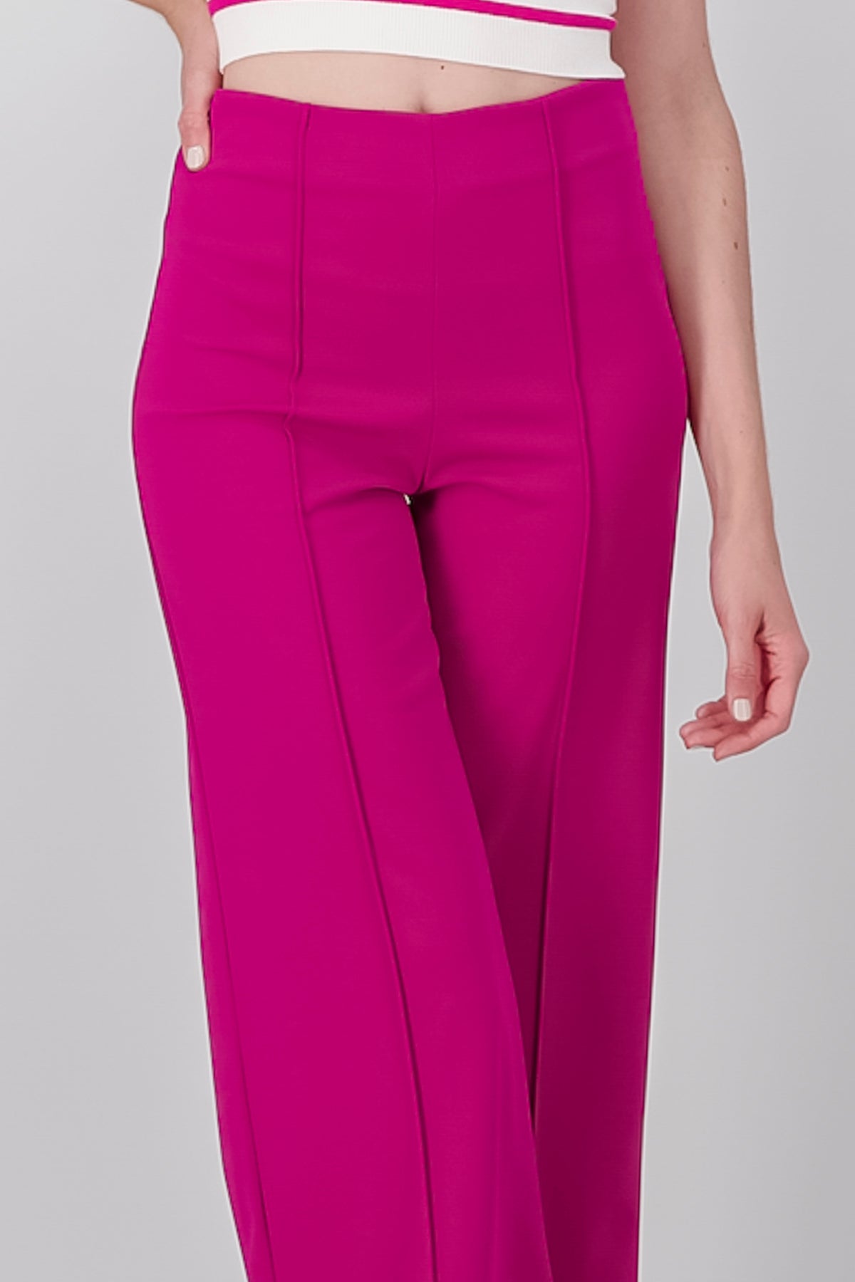 Wid leg pant with front seams MAGENTA