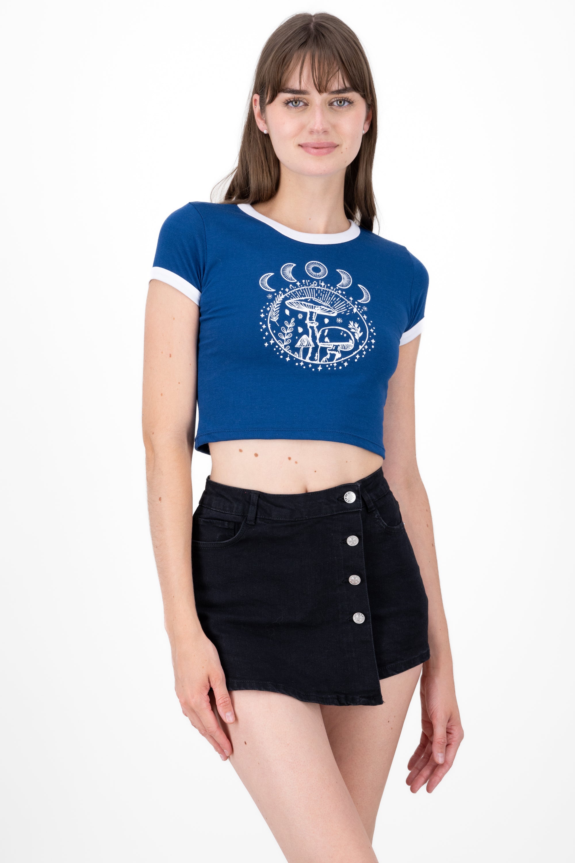 Crop top with mushrooms and moons BLUE