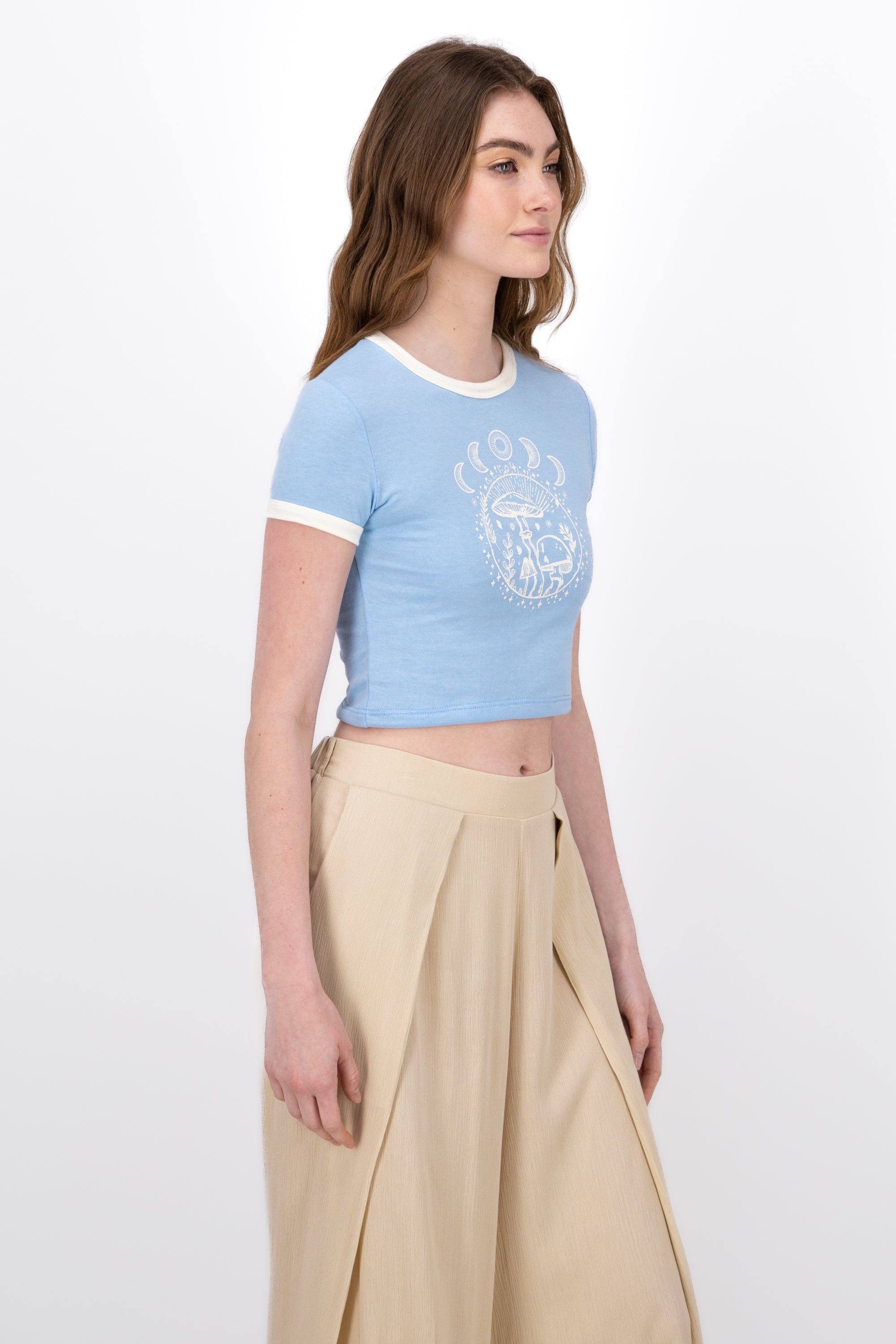 Crop top with mushrooms and moons SKY BLUE