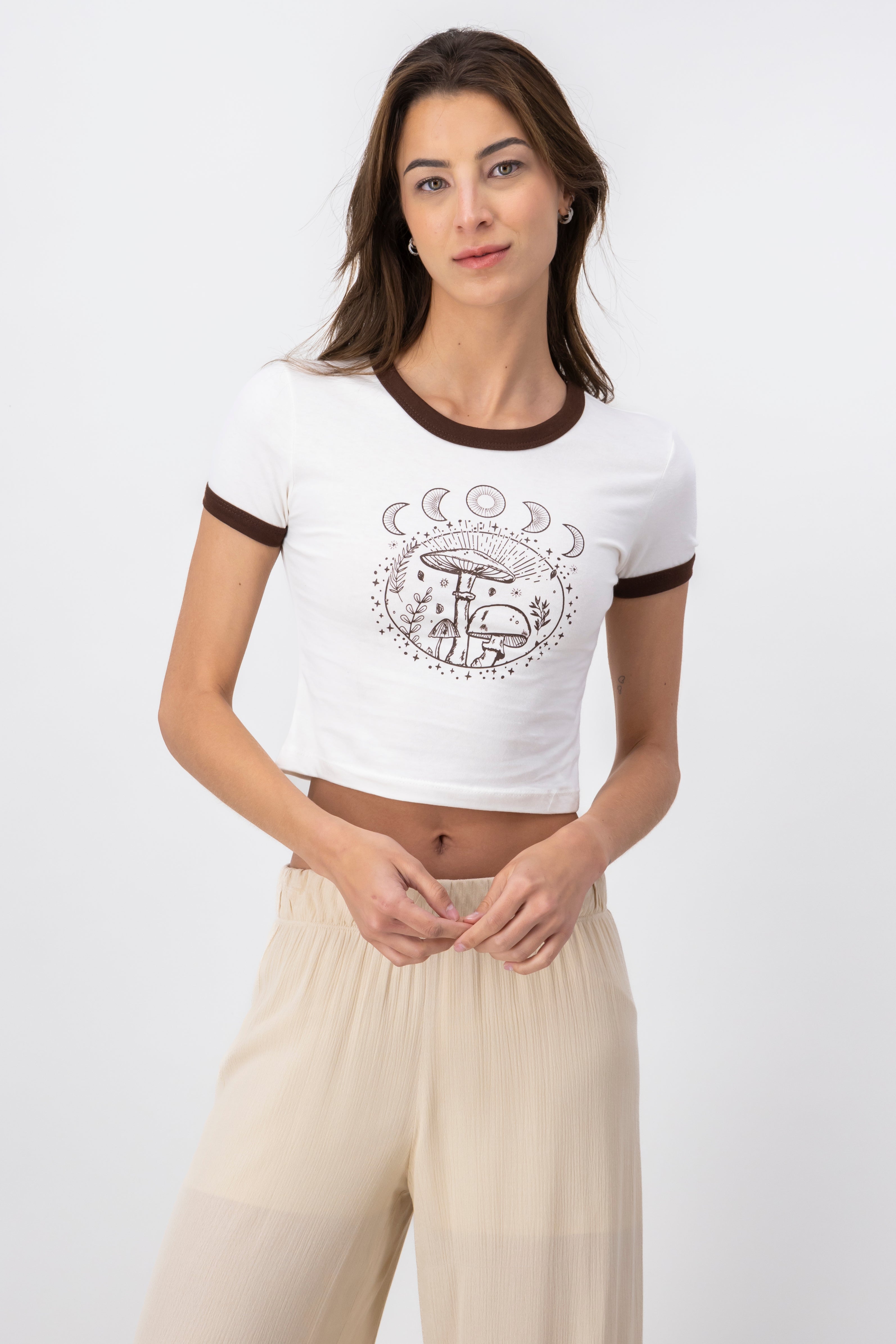 Crop top with mushrooms and moons IVORY